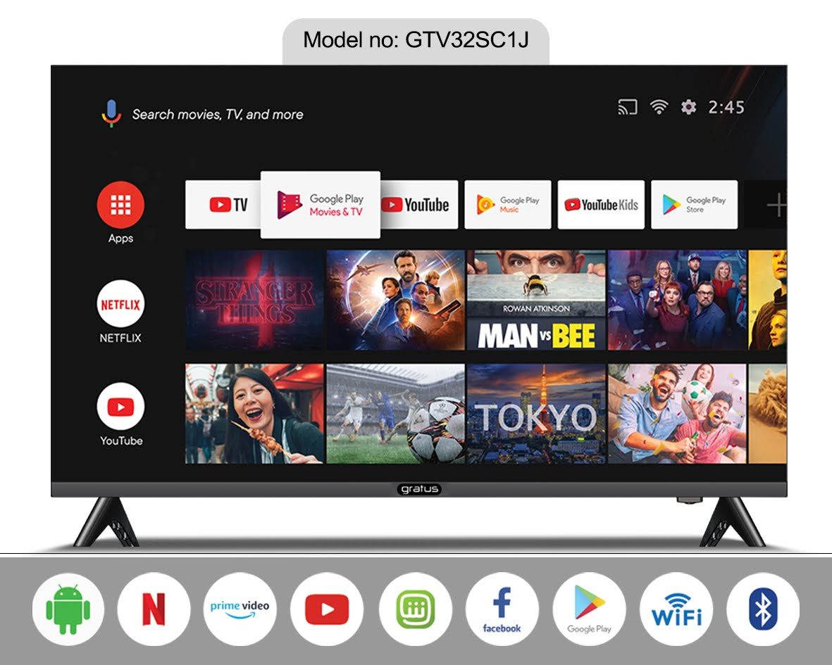 Gratus 32" Edgeless HD Smart LED TV with Android 11 image 2