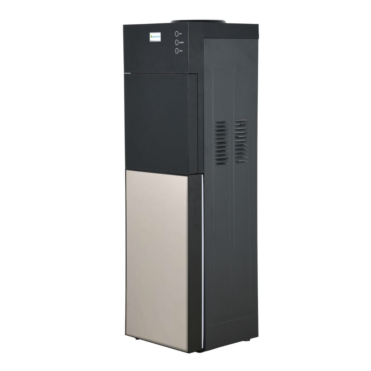 Gratus Glass Door Top Load Floor Standing 3 Tap Water Dispenser With Inbuilt Refrigerator (Glass Panel SILVER & BLACK) - Water Dispenser by Gratus