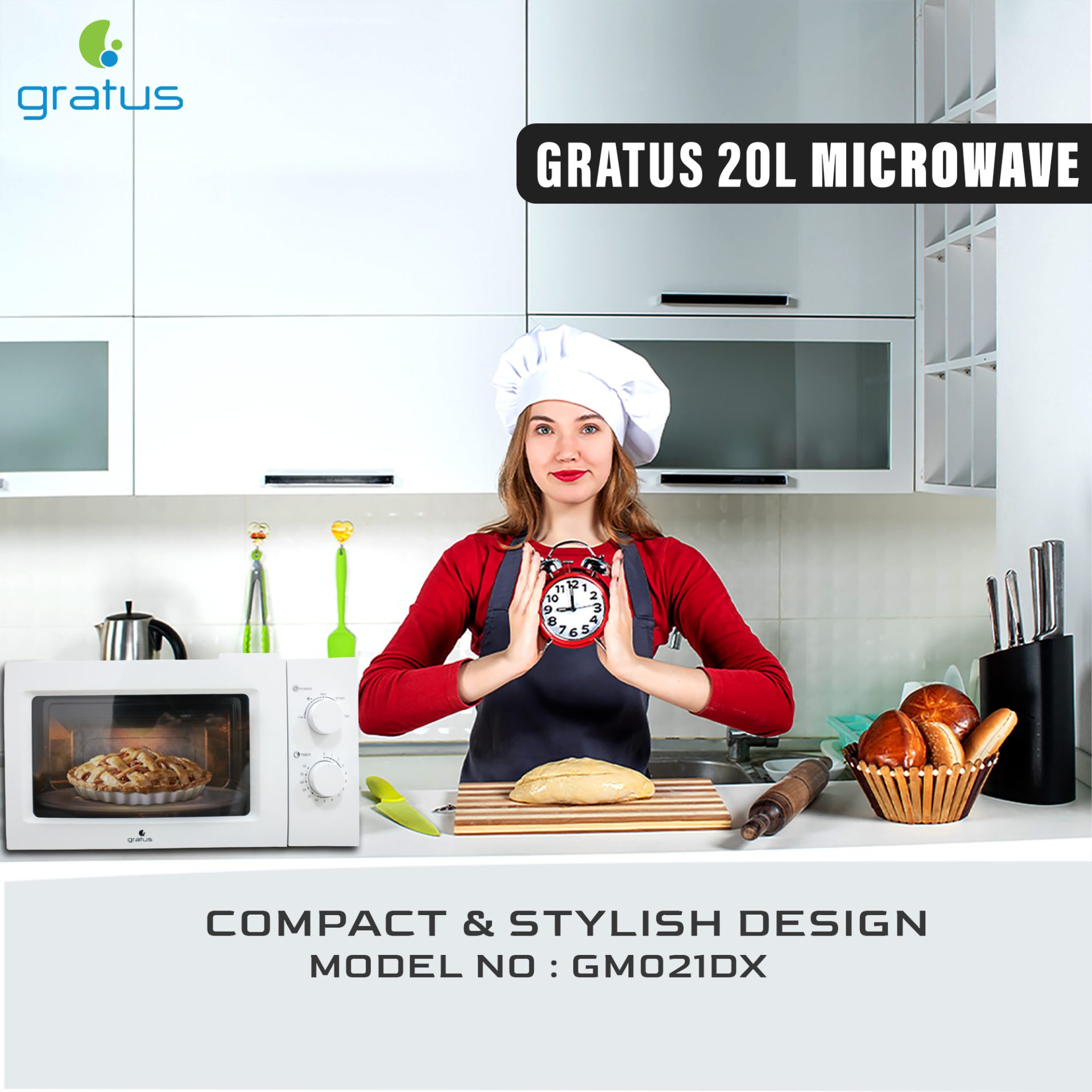 Gratus Solo Microwave Oven with Full Glass Door product detail image