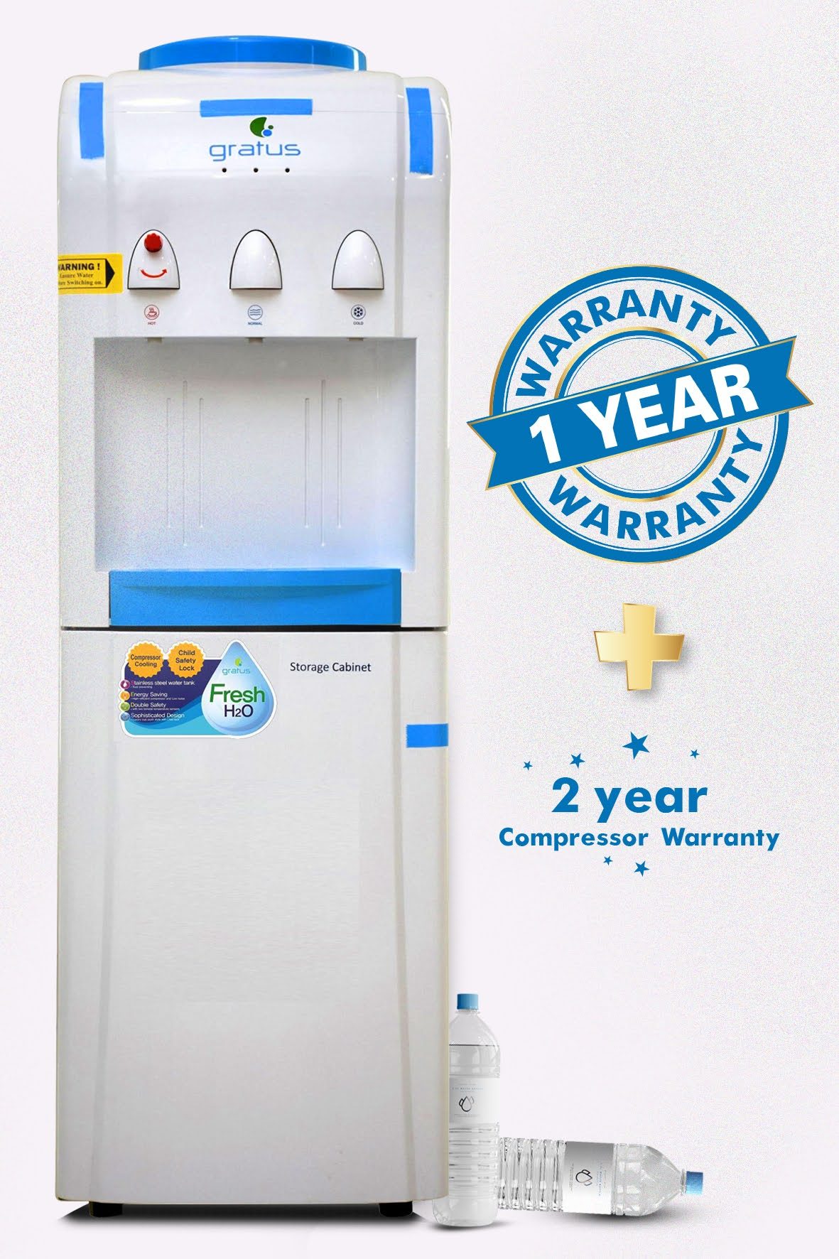 Gratus Hot & Cold 3 Tap Floor Standing Water Dispenser White image 4