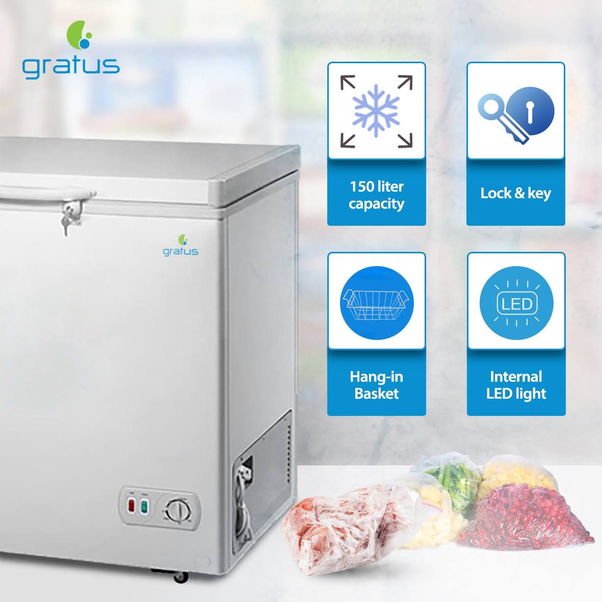 Gratus 150L Tropicalized Chest Freezer with Internal LED image 4
