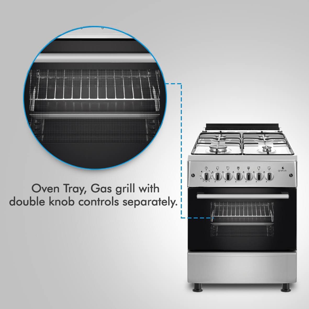 Gratus Bright Series 60 × 60 cm Full Gas Free Standing Cooker with Euro Burners image 3