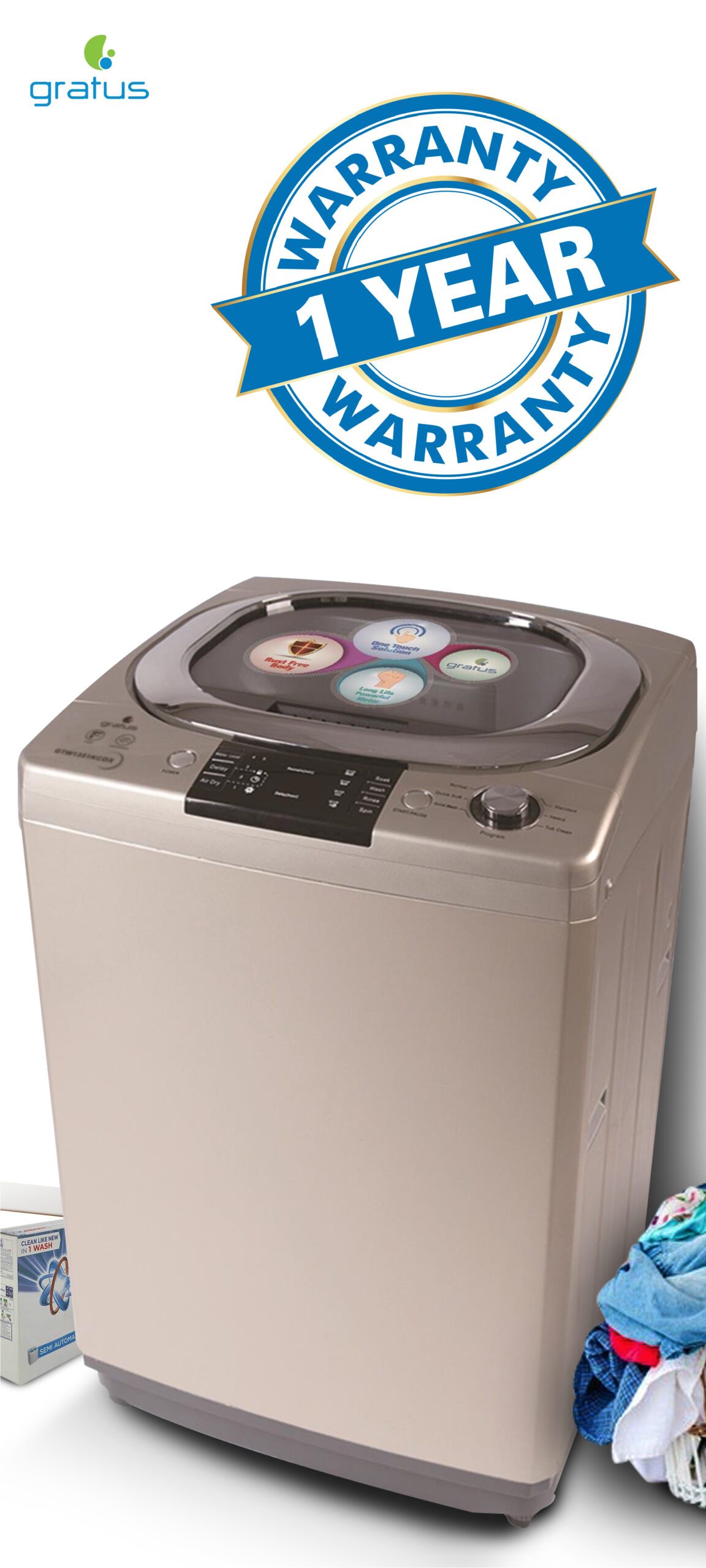 Gratus 13 KG Fully Automatic Top Load Washing Machine (Silver) – GTW1351KCDX image 5