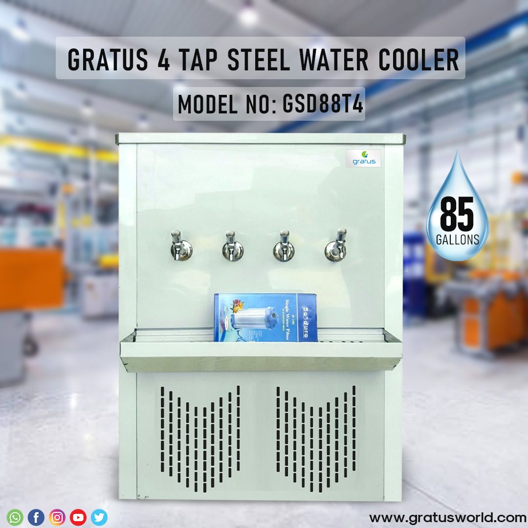 Gratus 4 Taps 85 Gallons Commercial Stainless Steel Water Cooler | GSD88T4 product detail image