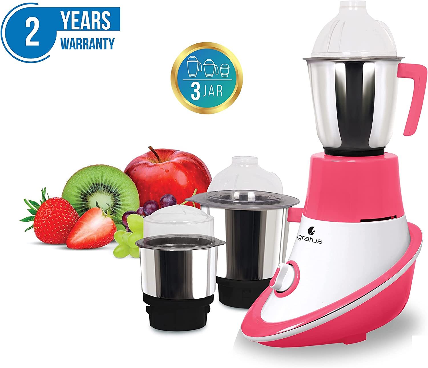 Gratus 600W Mixer Grinder with 3 Stainless Steel Jars & Overload Protection image 5