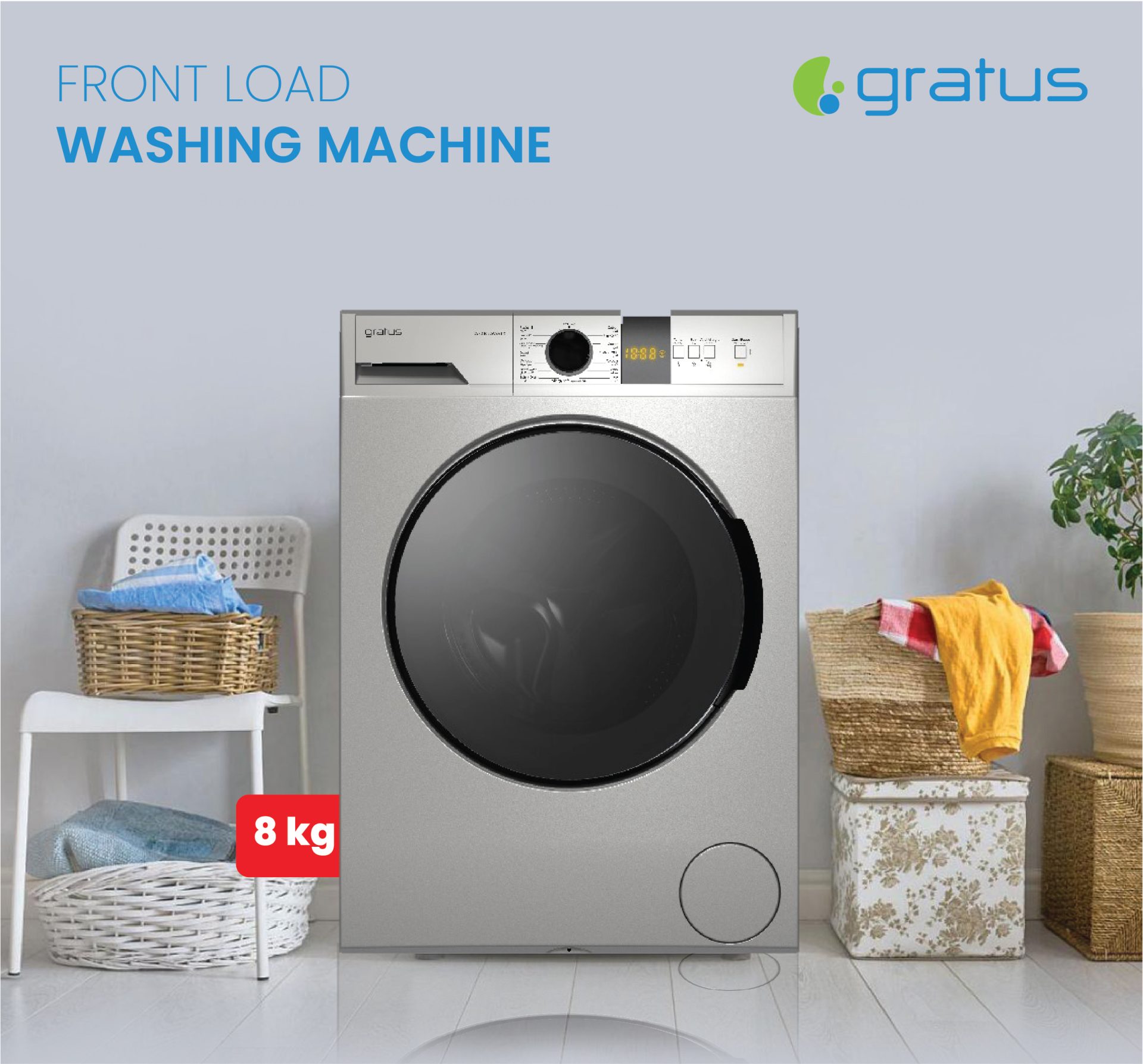 Gratus 8 KG Front Load Washing Machine 1400 RPM & 15 Programs image 2