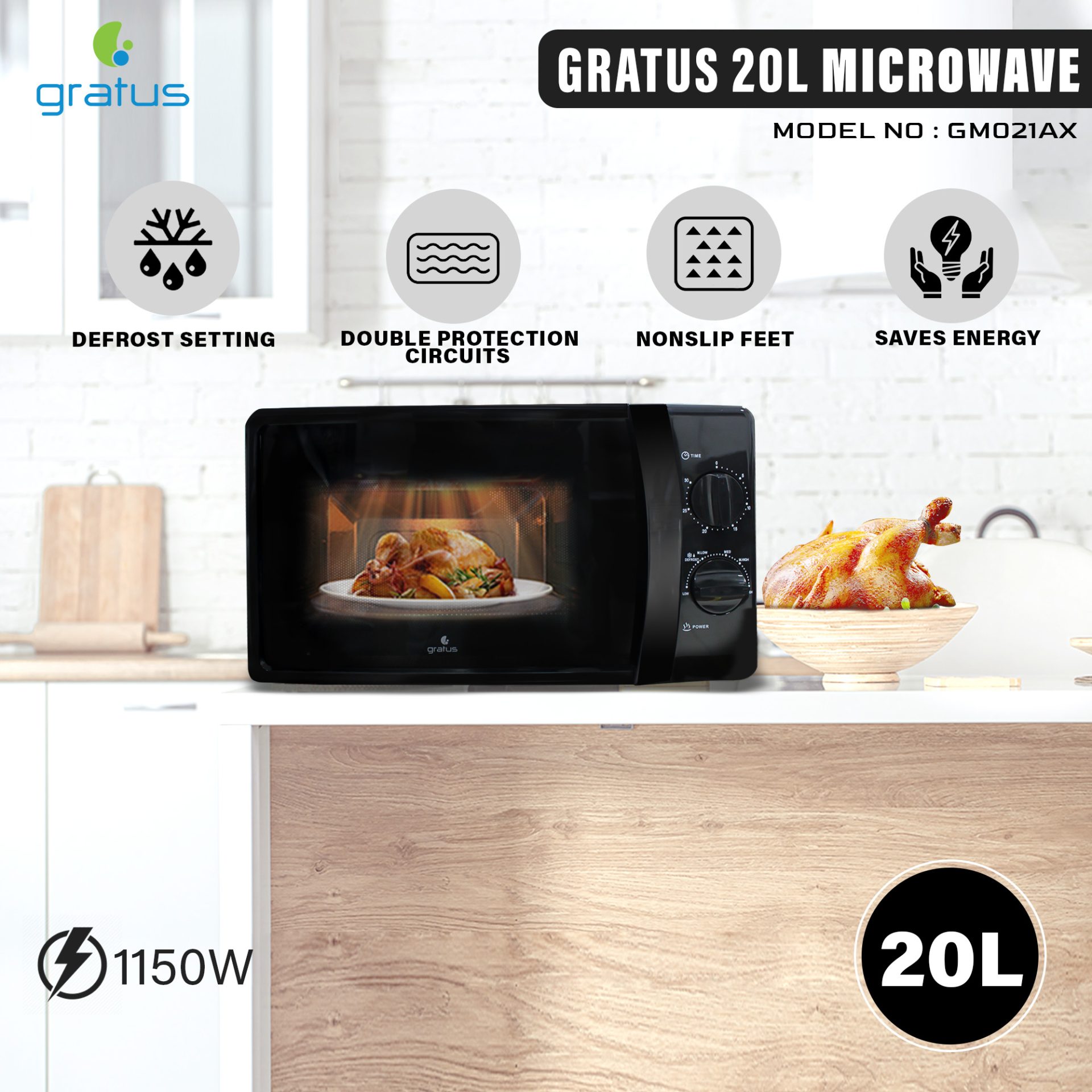 Gratus Solo Microwave Oven with Full Glass Door image 4