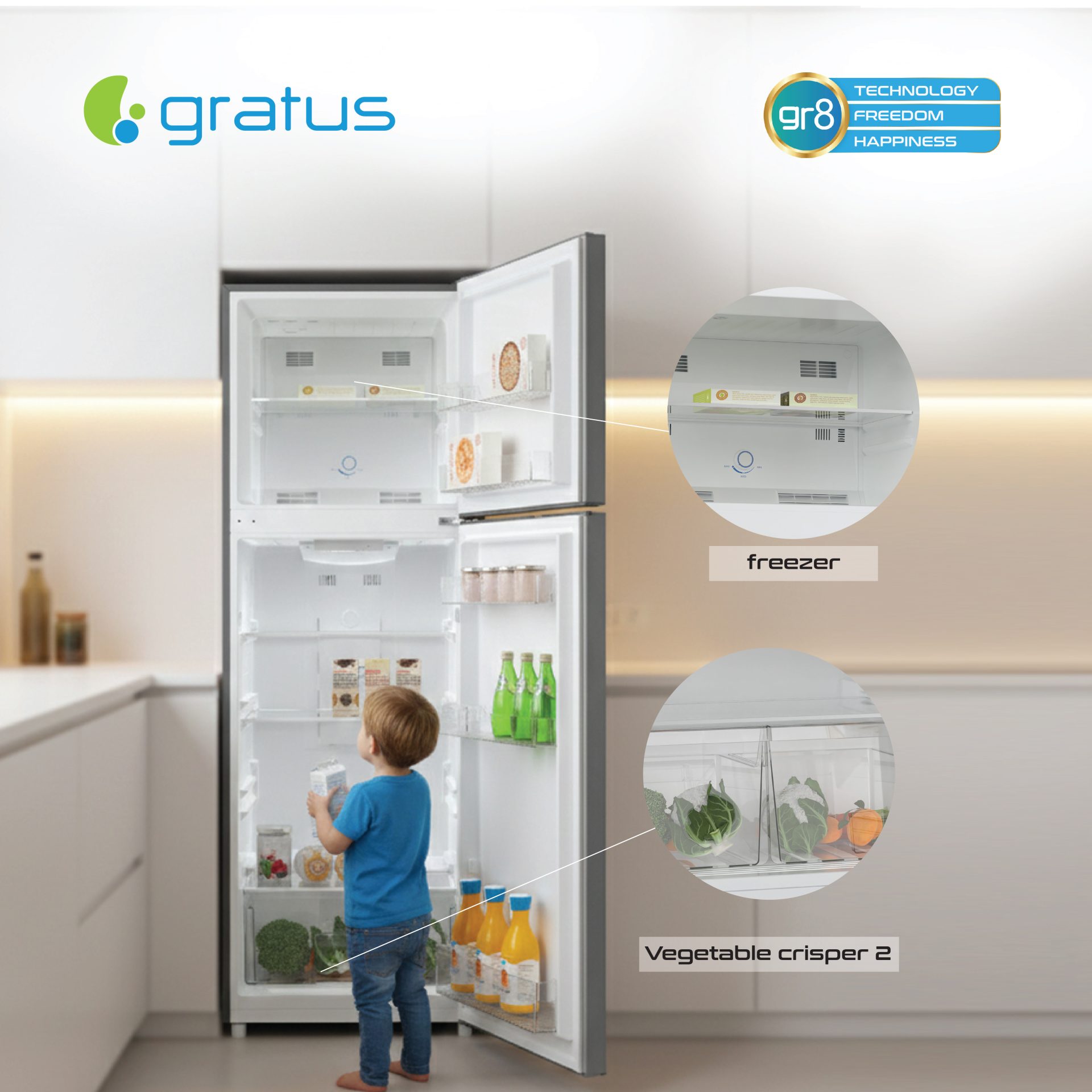 Gratus Golden Fresh Technology Convertible Frost Free Double Door Refrigerator image 5