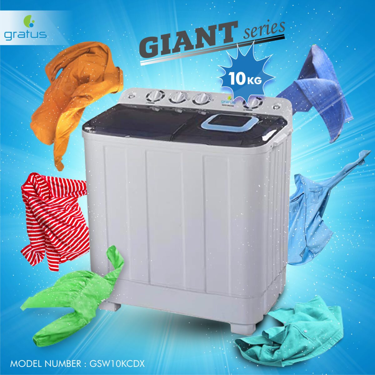 Gratus 10 KG Semi-Automatic Top Load Twin Tub Washing Machine – GSW10KCDX image 7
