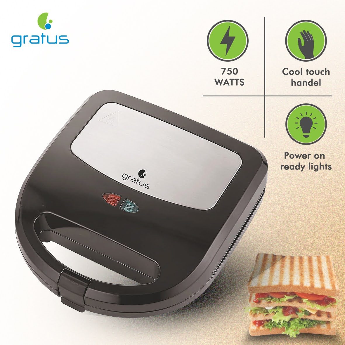 Gratus 750W 3-in-1 Sandwich Maker image 3