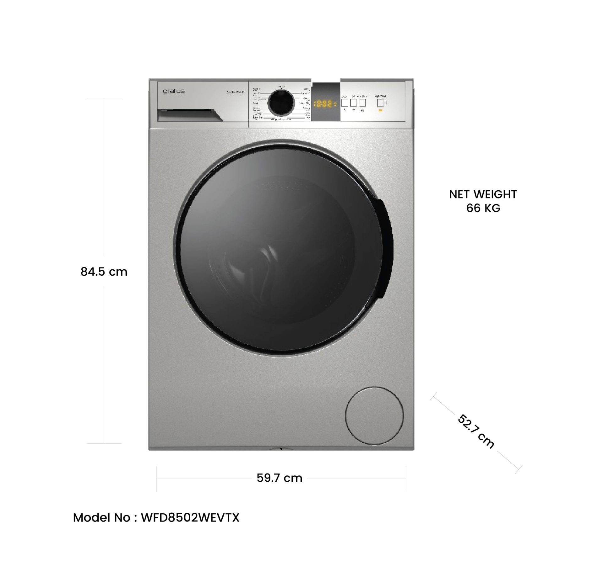 Gratus 8 KG Front Load Washing Machine 1400 RPM & 15 Programs image 3