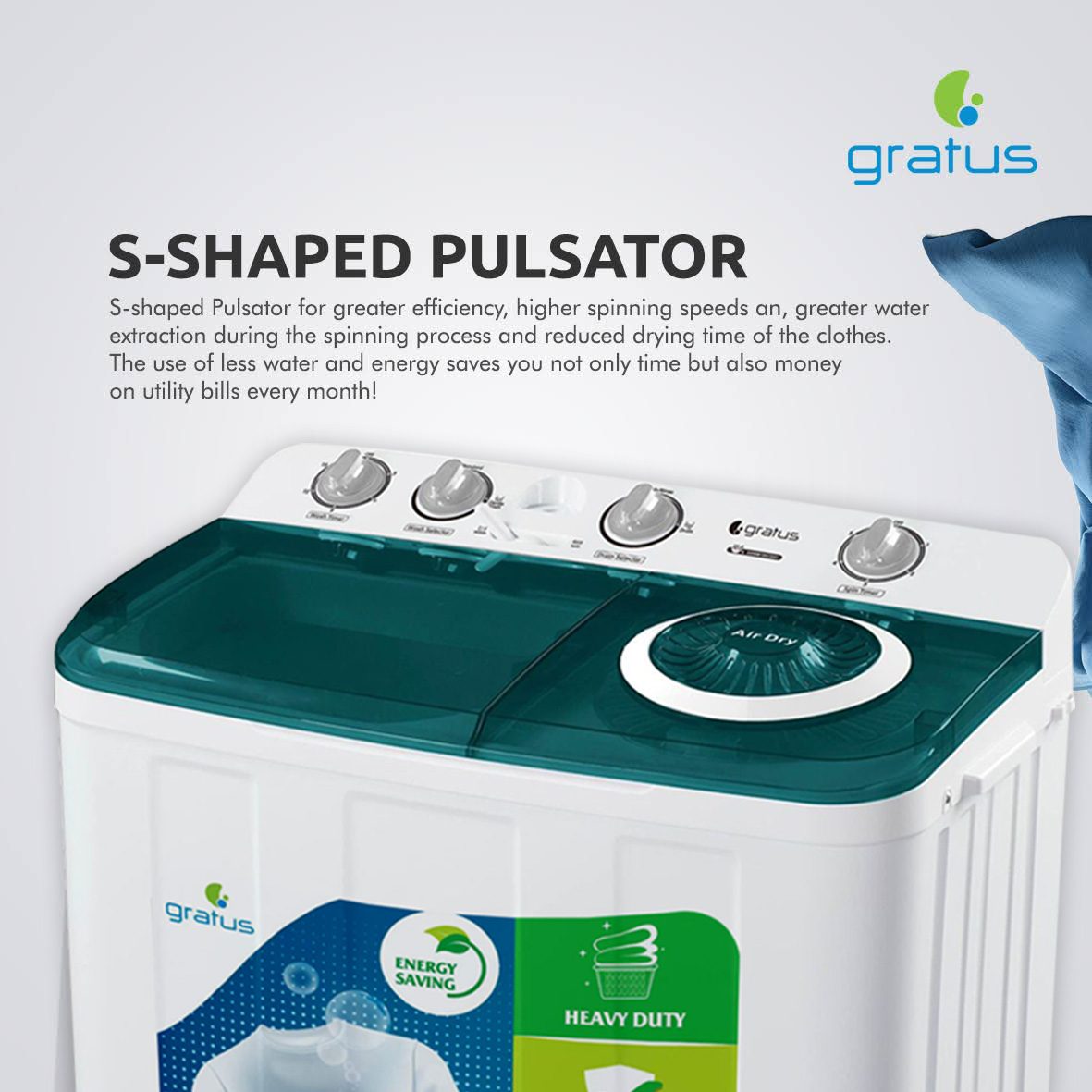 Gratus 10 KG Top Load Semi-Automatic Washing Machine (White) image 4