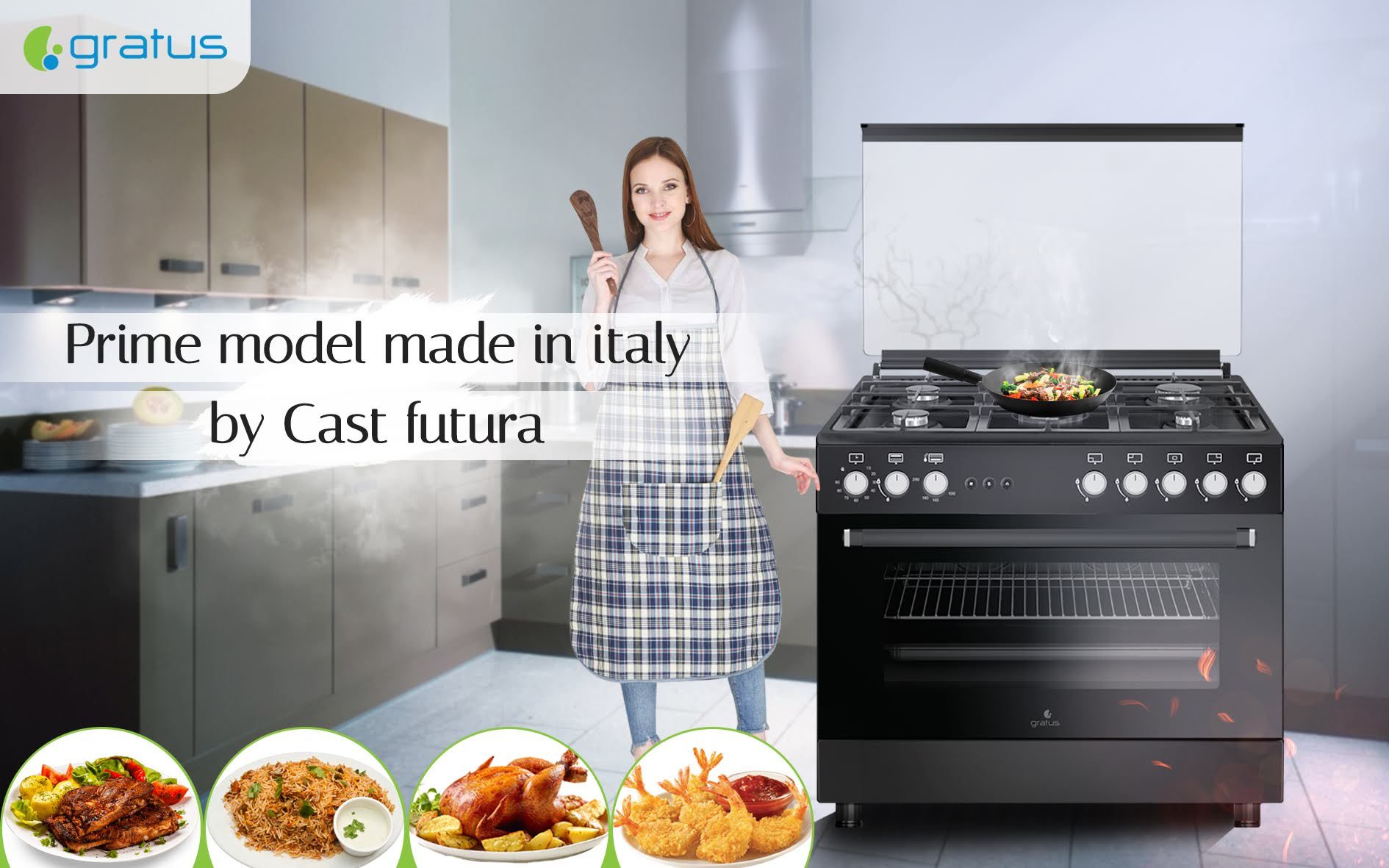 Gratus 90×60 cm Full Safety Free Standing Gas Cooker with 5 Euro Burners (Black) – GGR951F1BS1 image 6