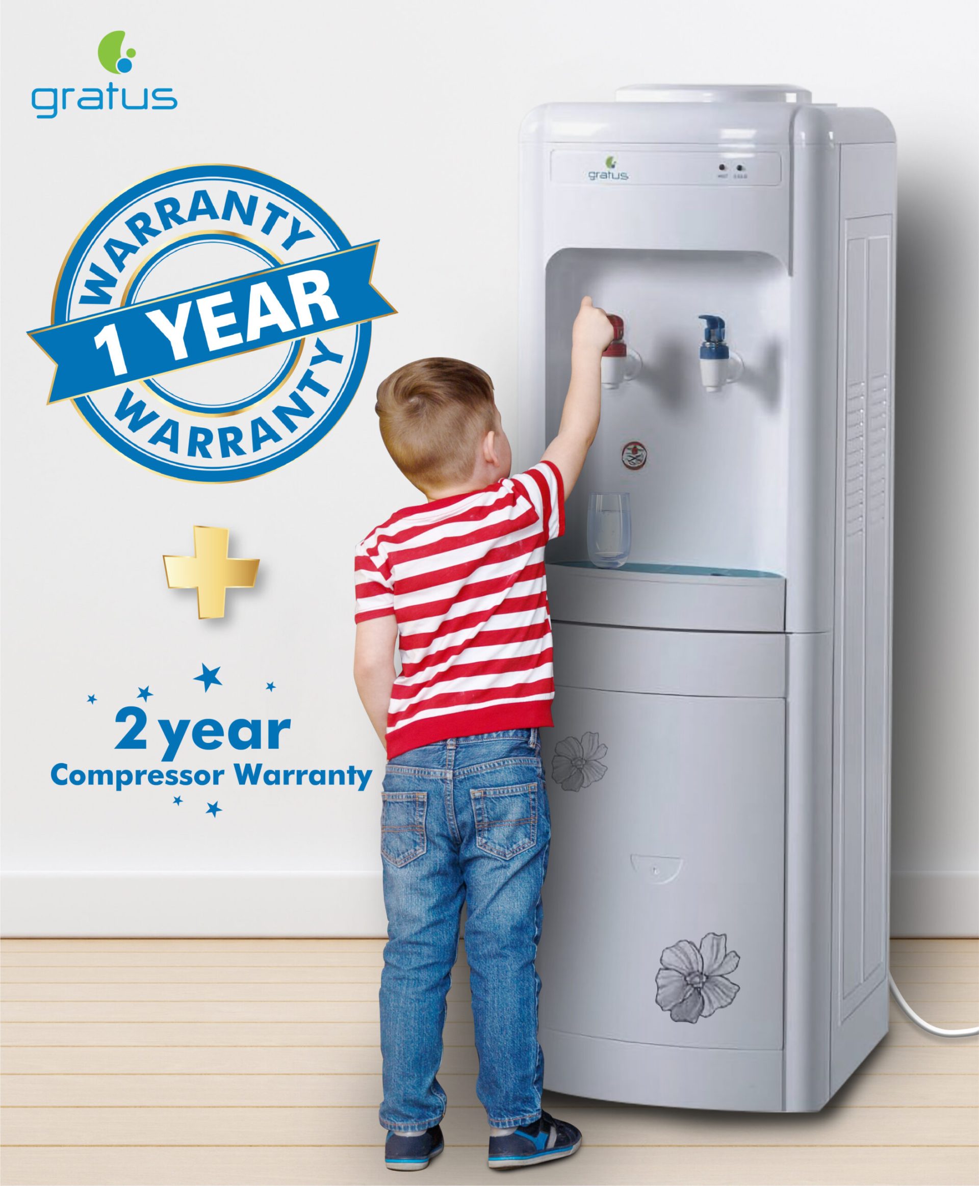 Gratus 2 Tap Hot & Cold Water Dispenser with Refrigerator (White) – GWD520ZCFRW image 5