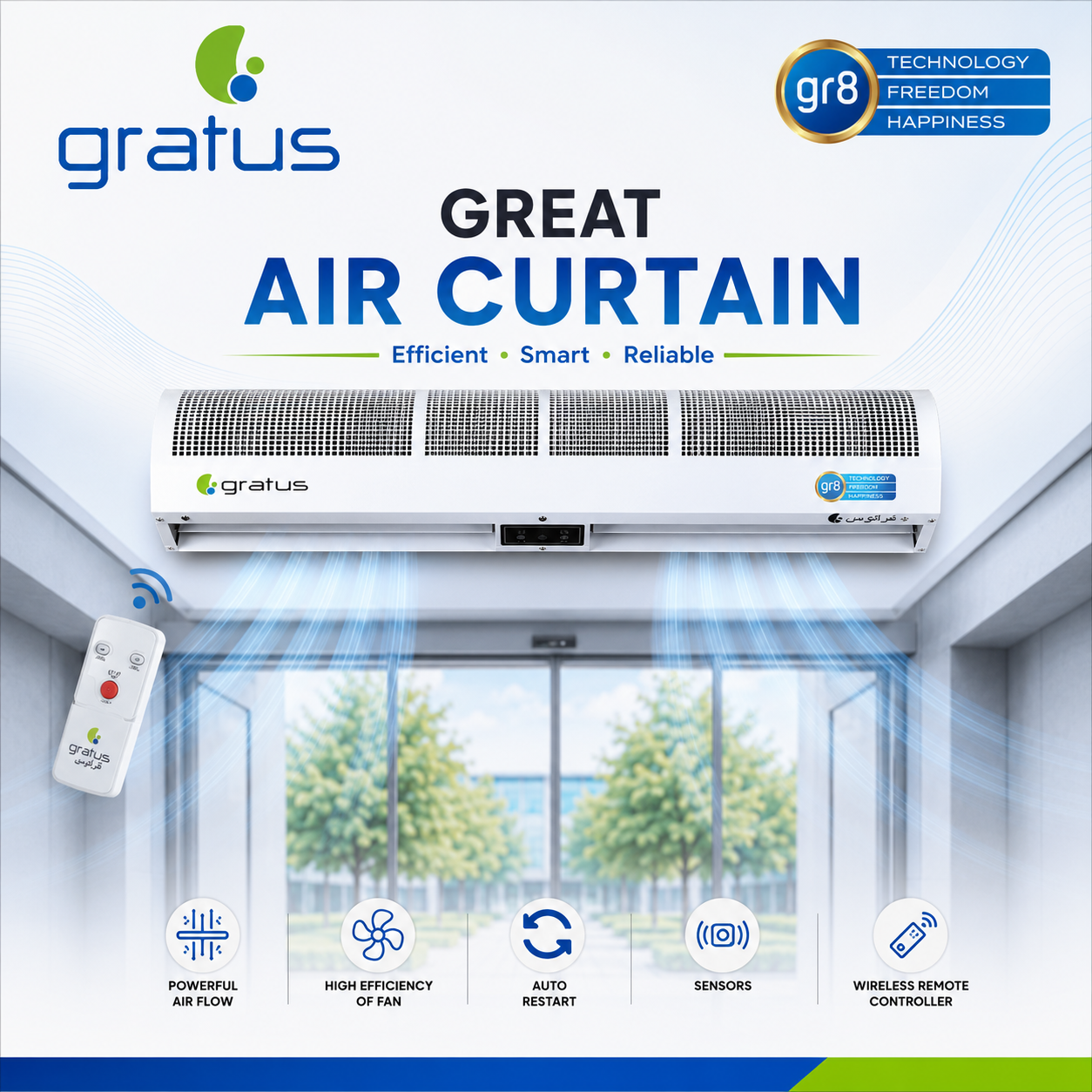 Gratus 180 cm Cross Flow Air Curtain with Wireless Remote Controller image 6