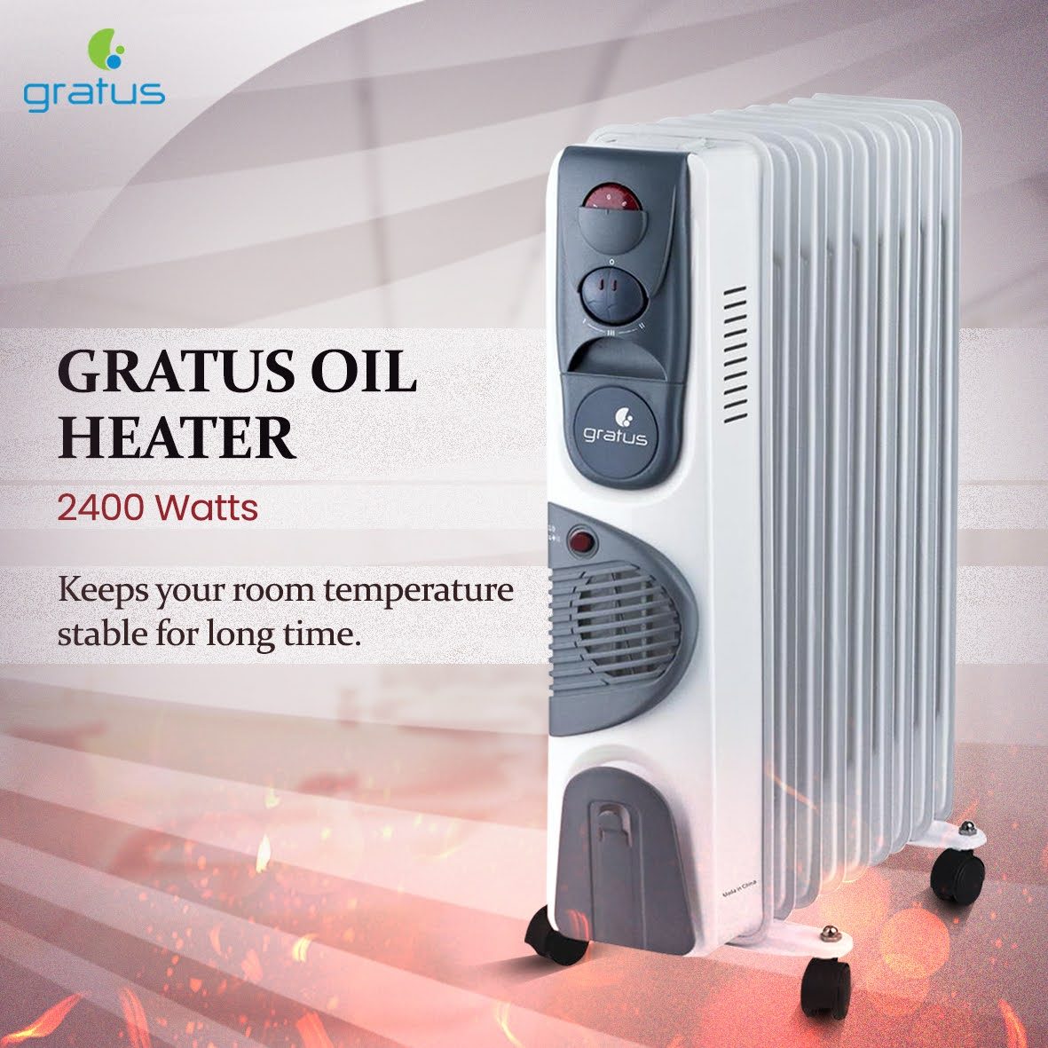 Gratus 9 Fins Oil Heater 2400W with Turbo Fan – GHT924ATB image 5