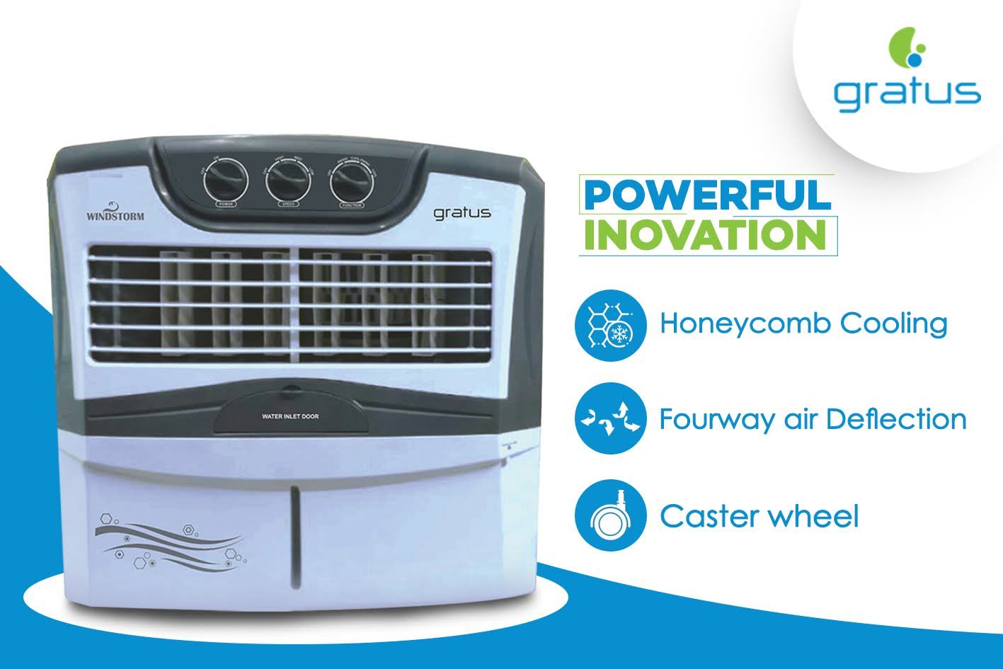 Gratus 60L WINDSTORM60 Air Cooler with Four-Way Air Deflection image 3