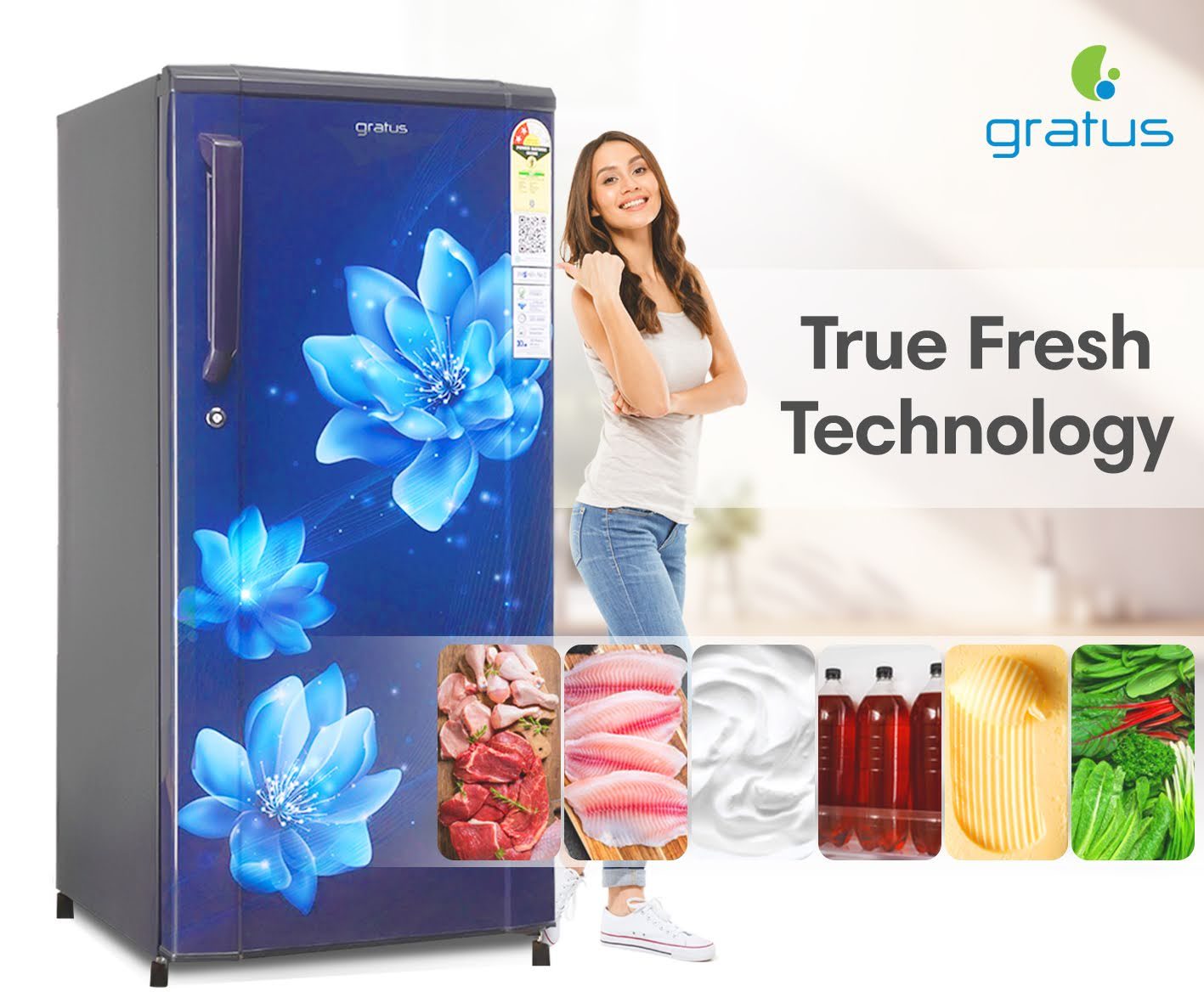 Gratus 246L Direct Cool Single Door Refrigerator – Marine Peony | GDCR246BHI image 10