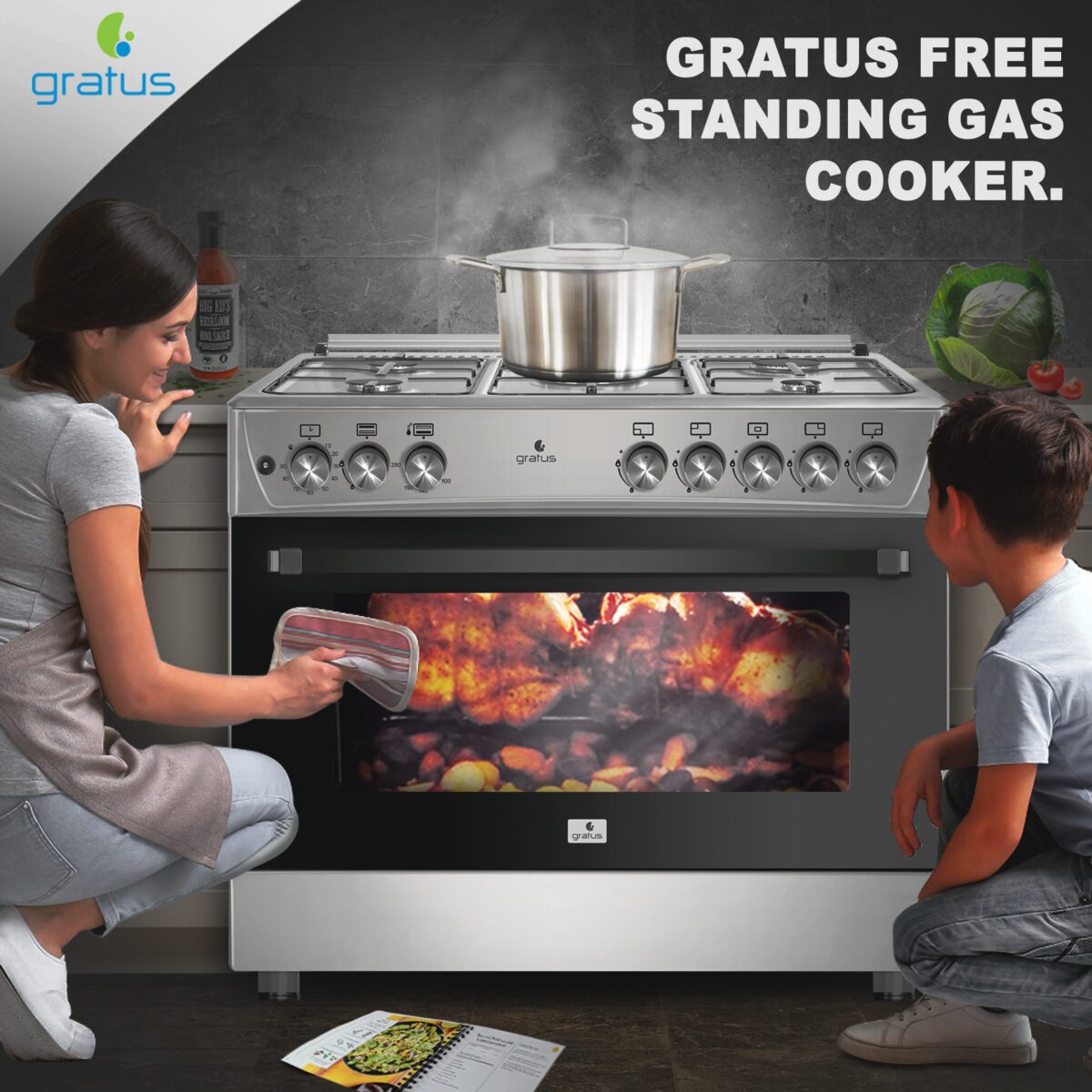 Gratus 90×60cm Free Standing Full Safety Gas Cooker with 5 Gas Burners image 6