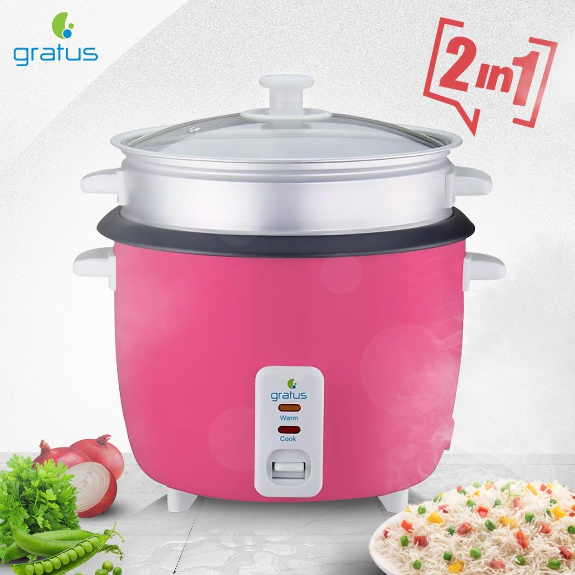 Gratus 2-in-1 Electric Rice Cooker 1.8L with Cook & Keep Warm Function (Pink) – GRC18700GBC image 6
