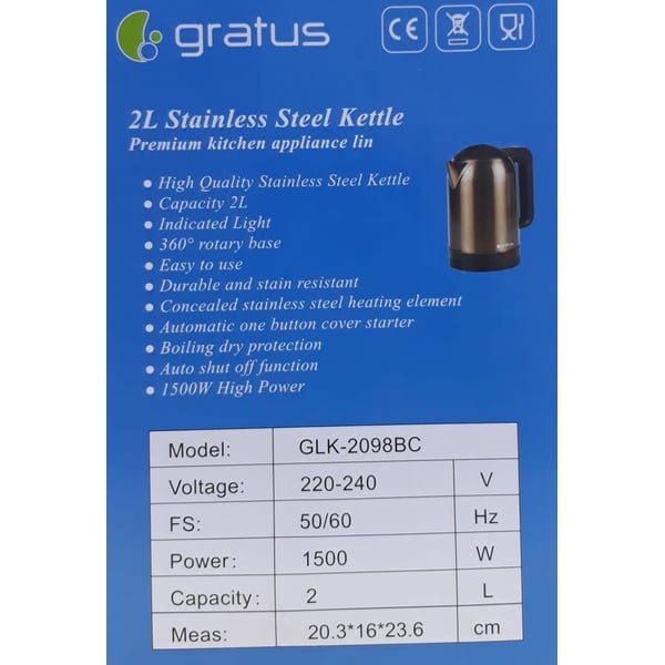 Gratus 2L Copper-Coated Stainless Steel Electric Kettle with 360° Cordless Base image 4