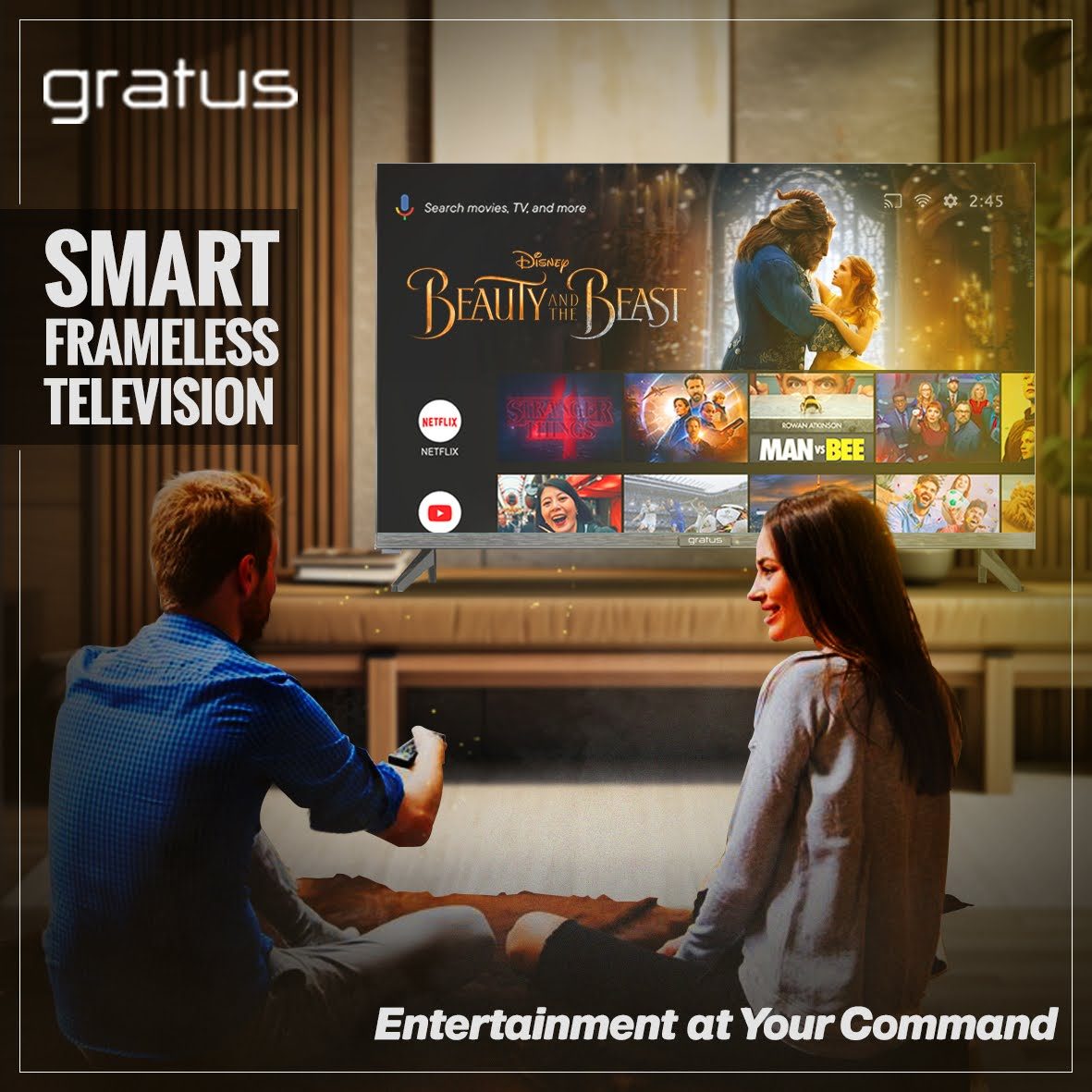 Gratus 43-Inch QLED Full HD Smart TV | Android 14 | Frameless Design | Built-in DVB-T2/S2 | LT43Q24H image 8