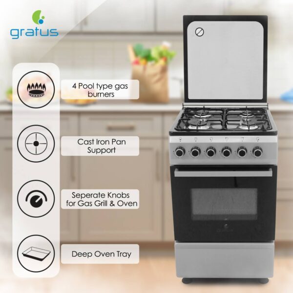 Gratus 50×50 Full Gas Free Standing Cooker with 4 Euro Burners – CR55KTSS1 product detail image