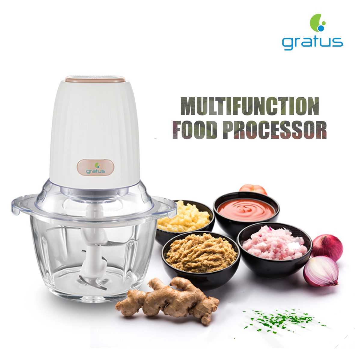 Gratus 350W Food Chopper with 2L Glass Bowl image 3
