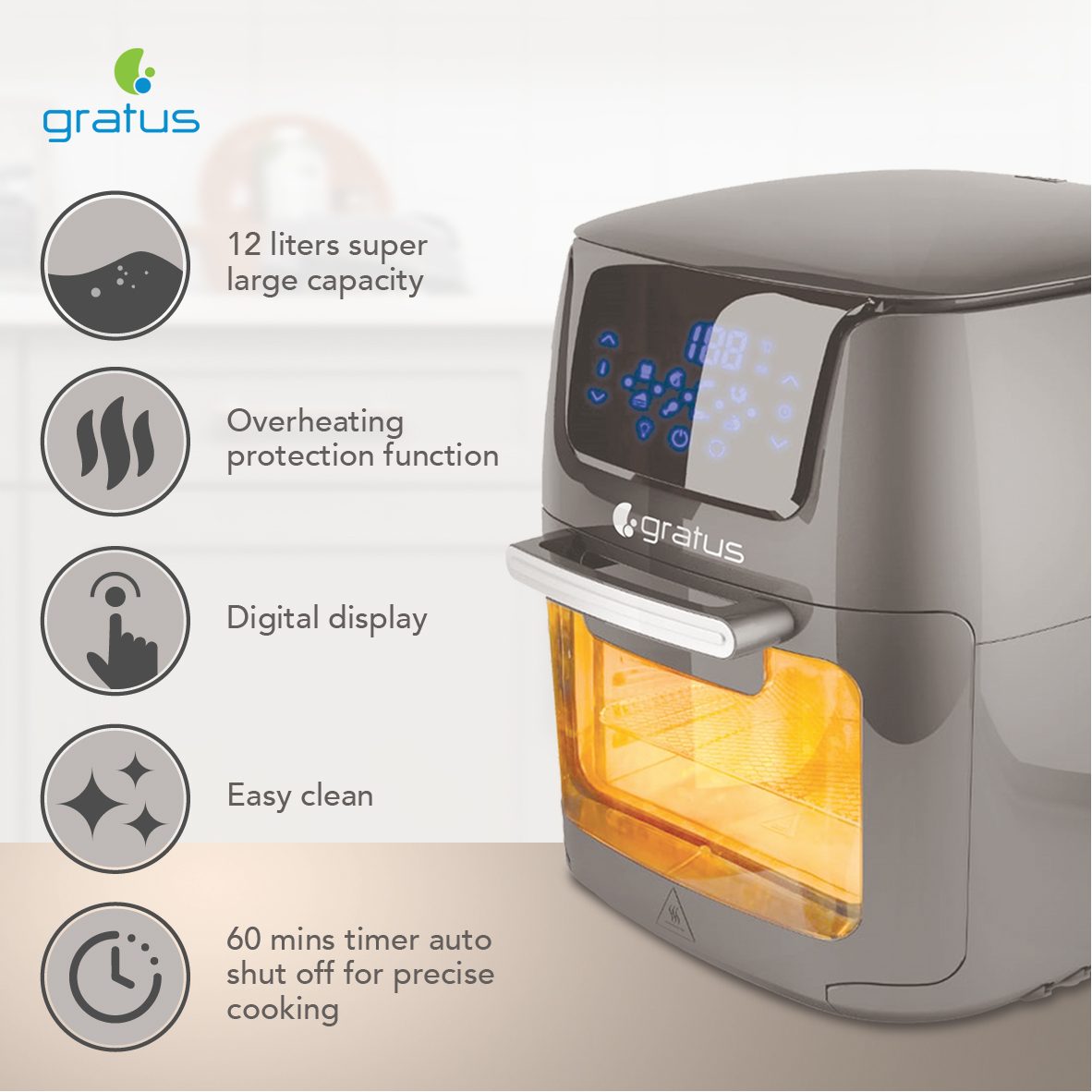 Gratus 12L Digital Air Fryer with LED Touch Display image 4