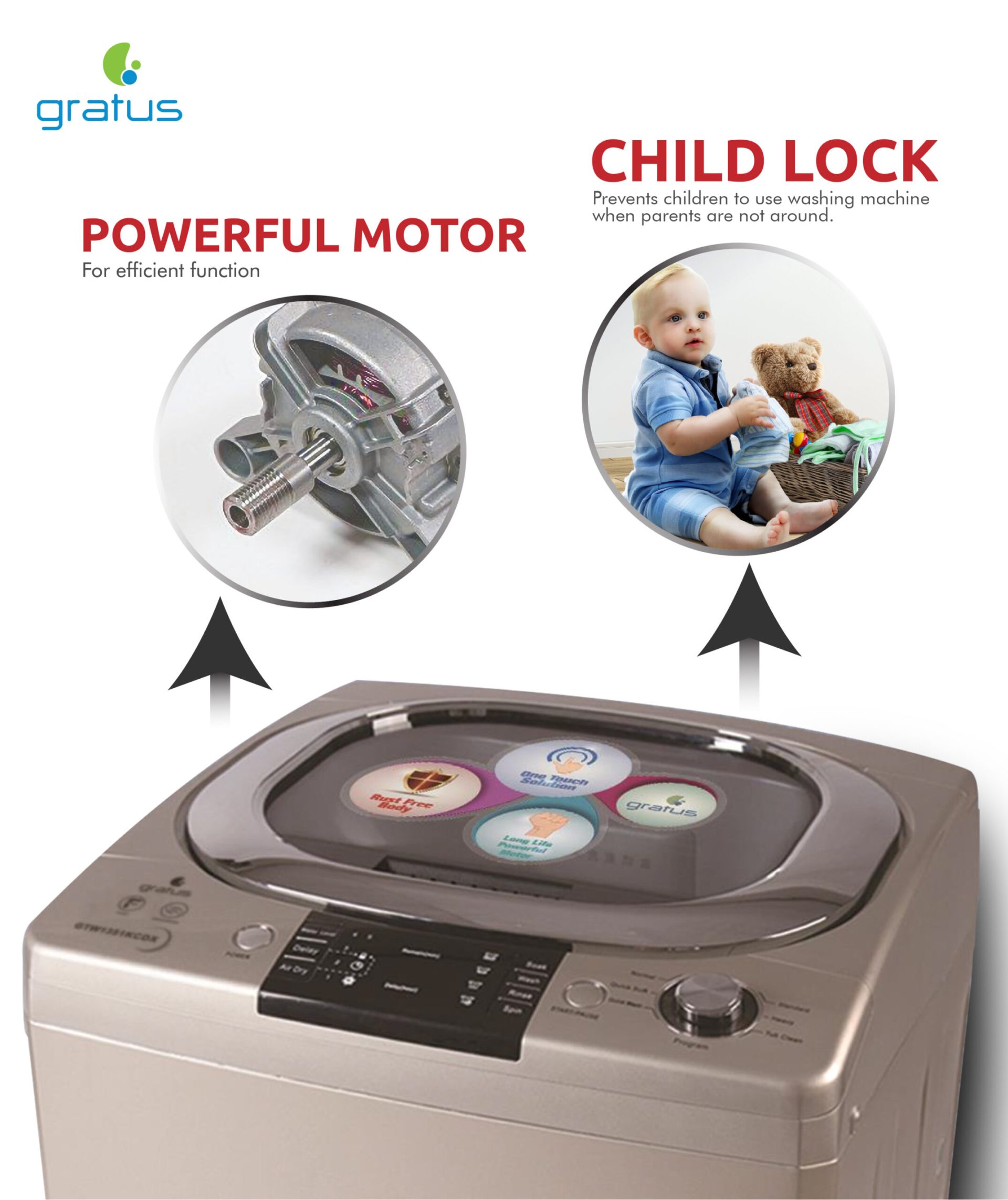 Gratus 13 KG Fully Automatic Top Load Washing Machine (Silver) – GTW1351KCDX image 4