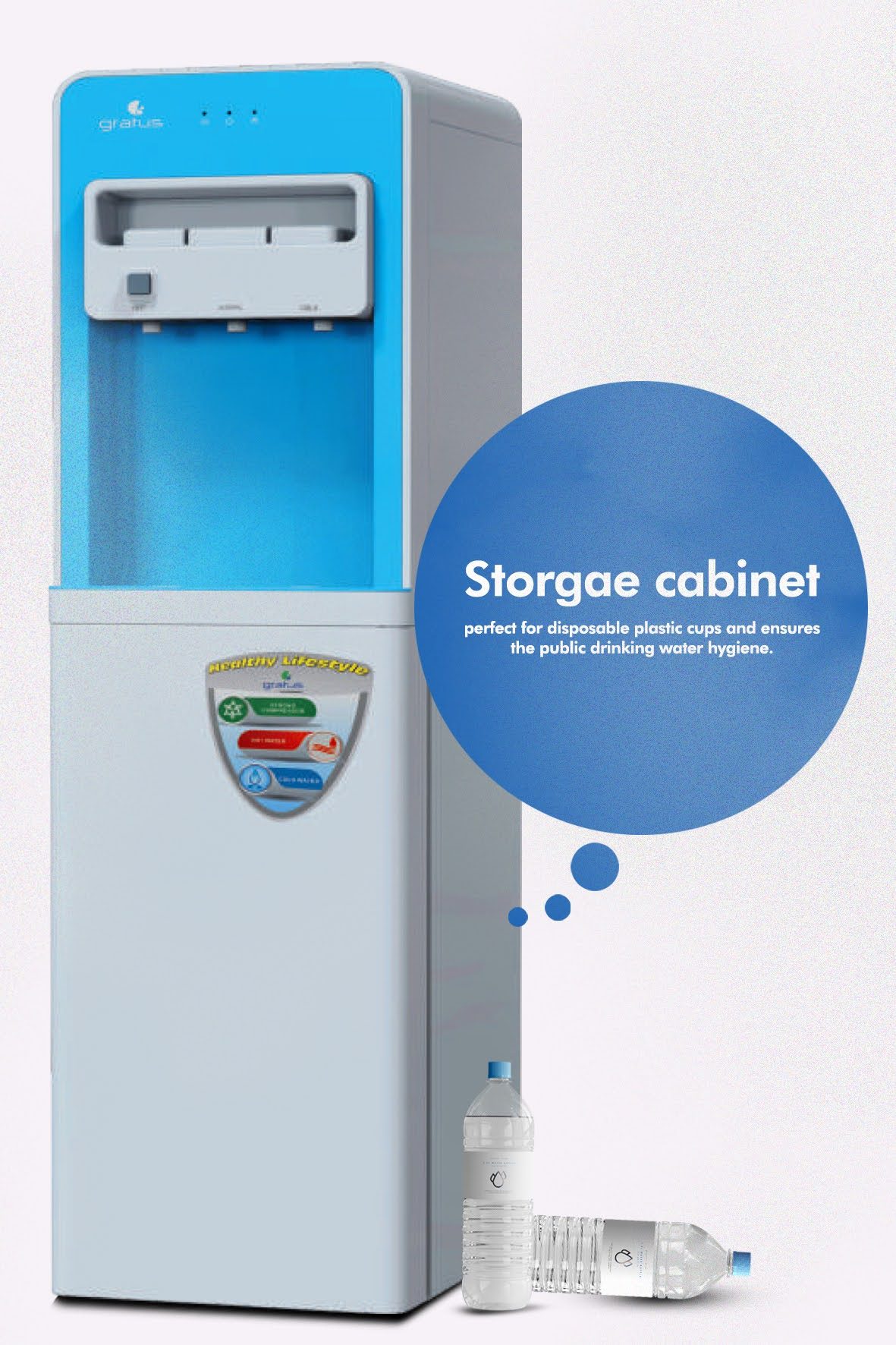 Gratus Hot & Cold 3 Tap Floor Standing Top Loading Water Dispenser with Storage Cabinet | Hot image 4