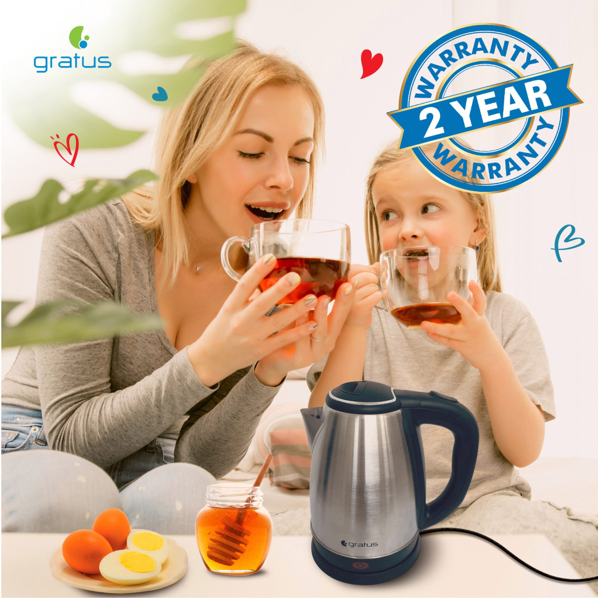 Gratus 1.8L Stainless Steel Electric Kettle with Auto Shut Off & Cordless Base – GKSS1815AC image 2