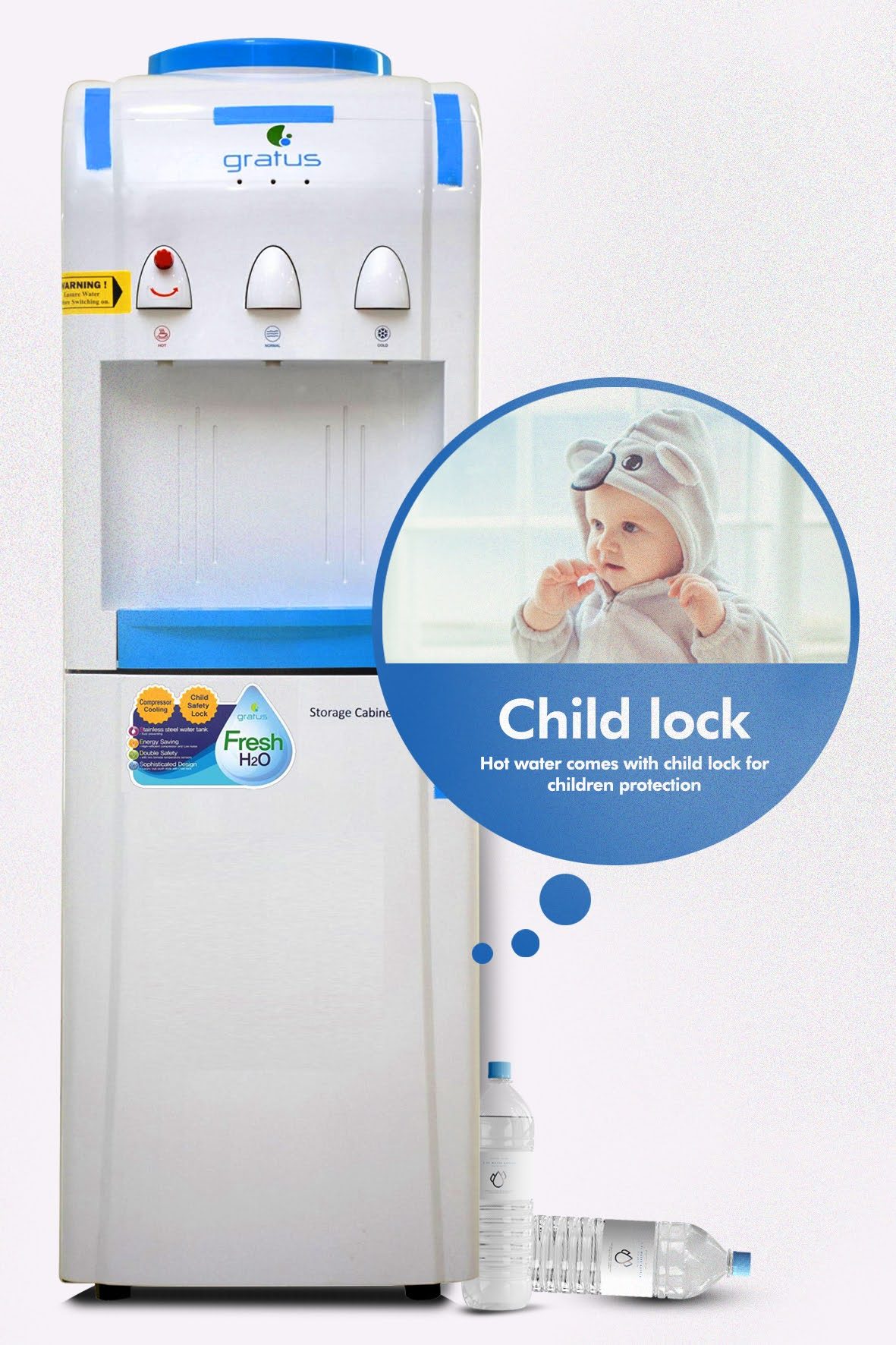 Gratus Hot & Cold 3 Tap Floor Standing Water Dispenser White image 3