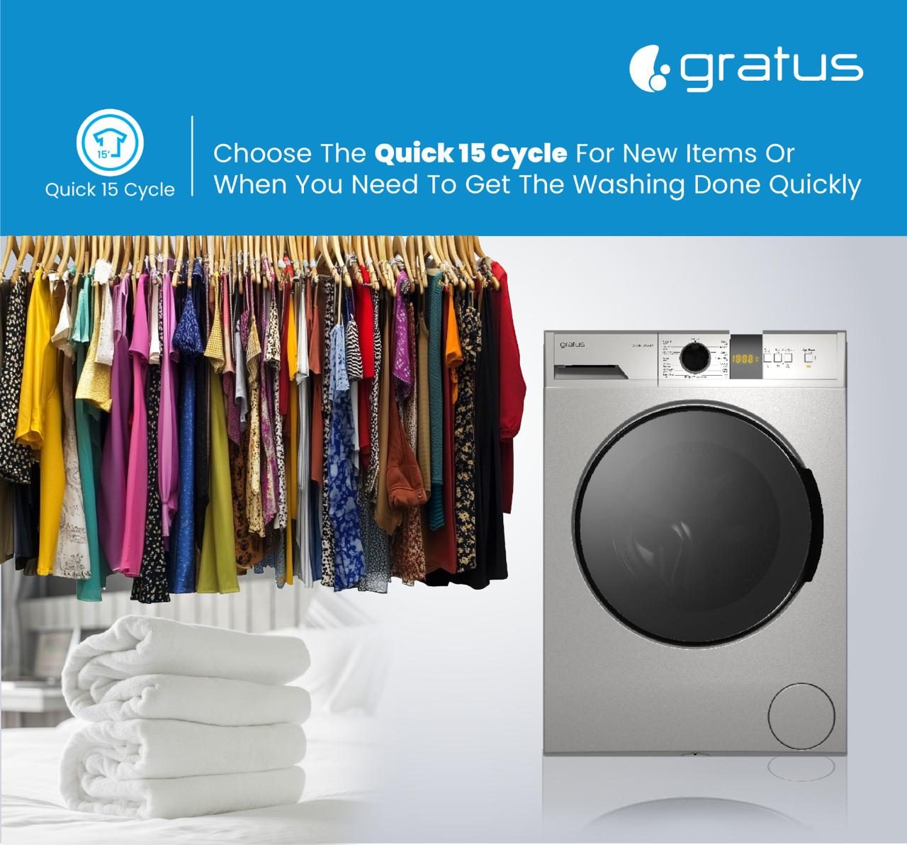 Gratus 8 KG Front Load Washing Machine 1400 RPM & 15 Programs image 8