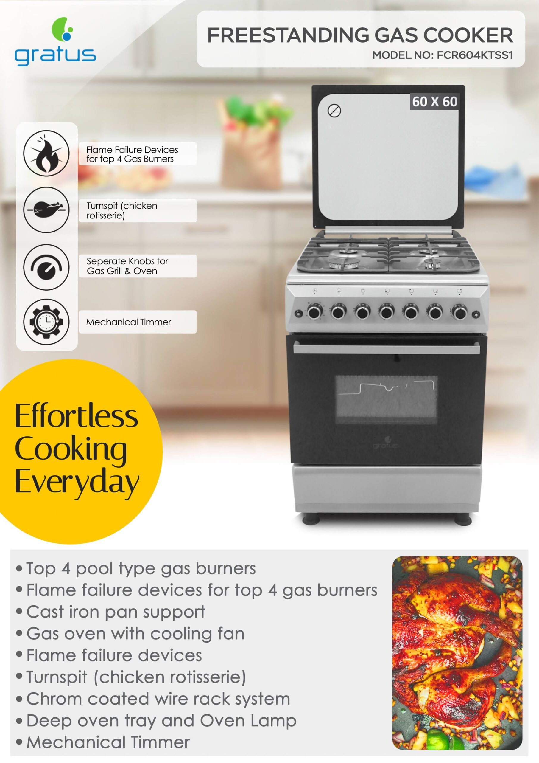Gratus 60×60 Free Standing Gas Cooker image 10
