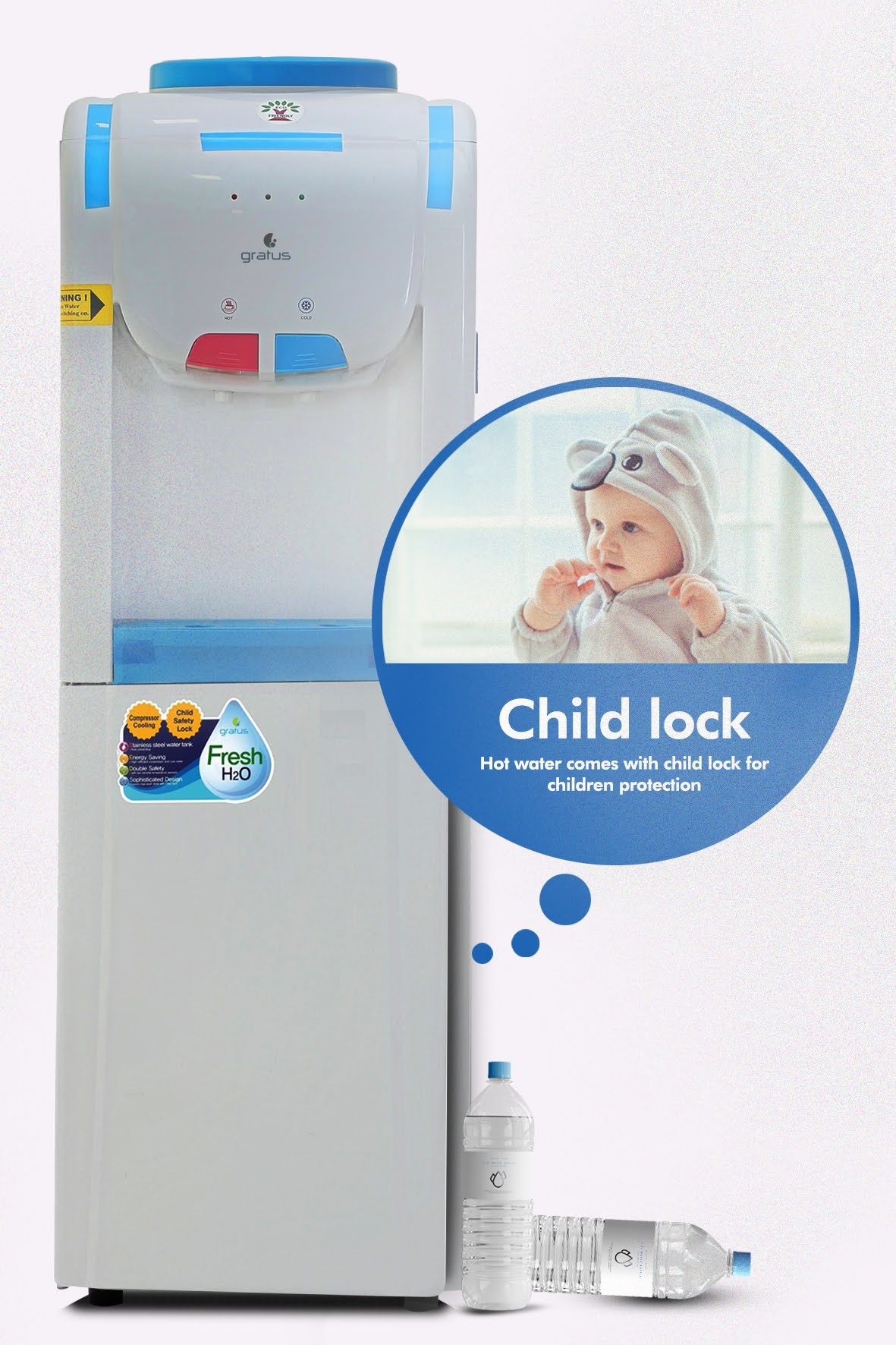Gratus Top Loading Floor Standing Hot & Cold Water Dispenser with Refrigerator | 2 Tap | 1-Year Full & 2-Year Compressor Warranty | GWD500VIFSW image 3