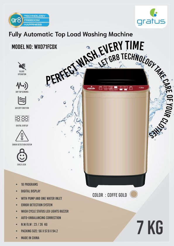 Gratus 7 KG Fully Automatic Top Load Washing Machine image 5