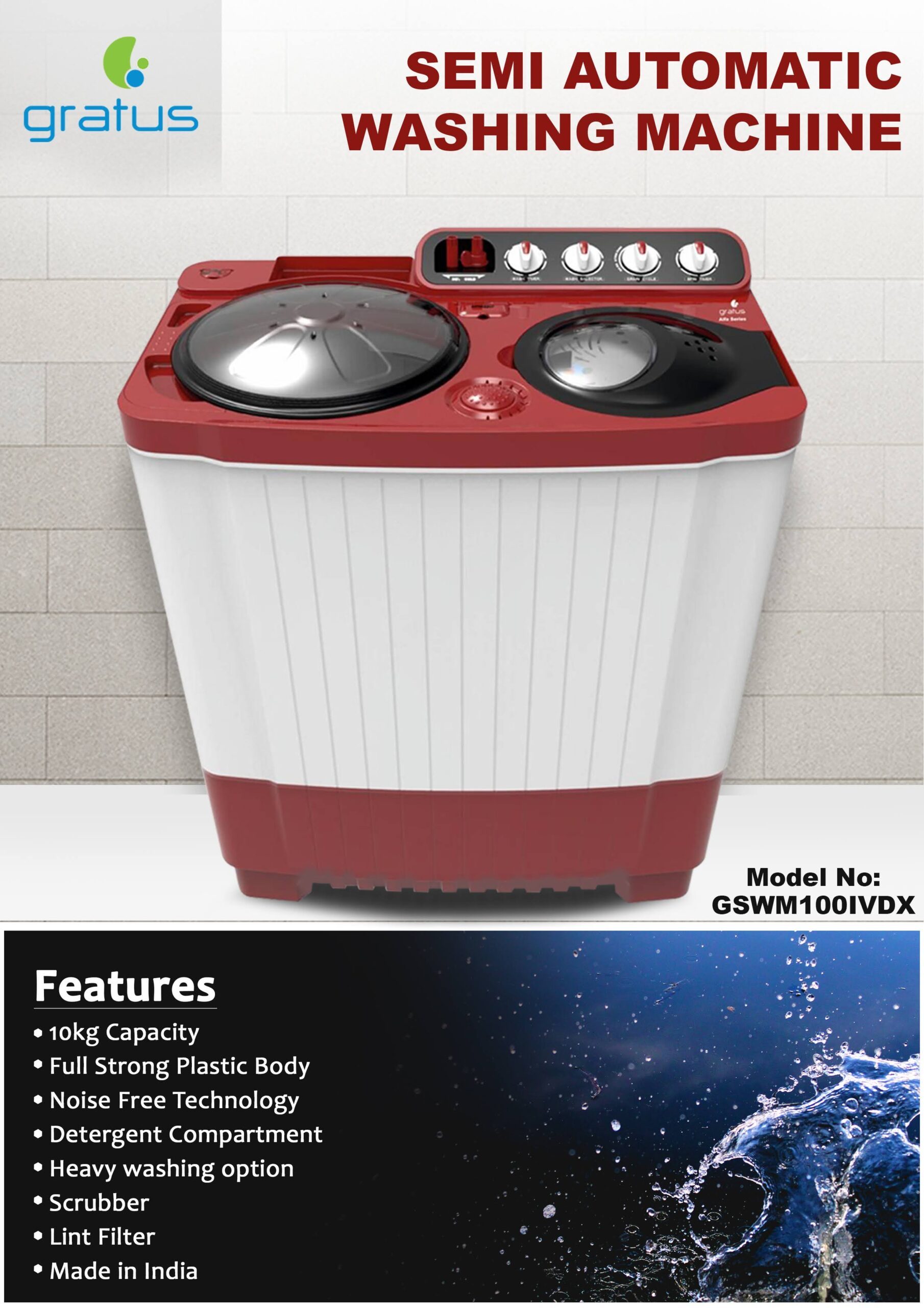 Gratus 10 KG Semi-Automatic Top Load Washing Machine – Made in India | GSWM100IVDX image 7