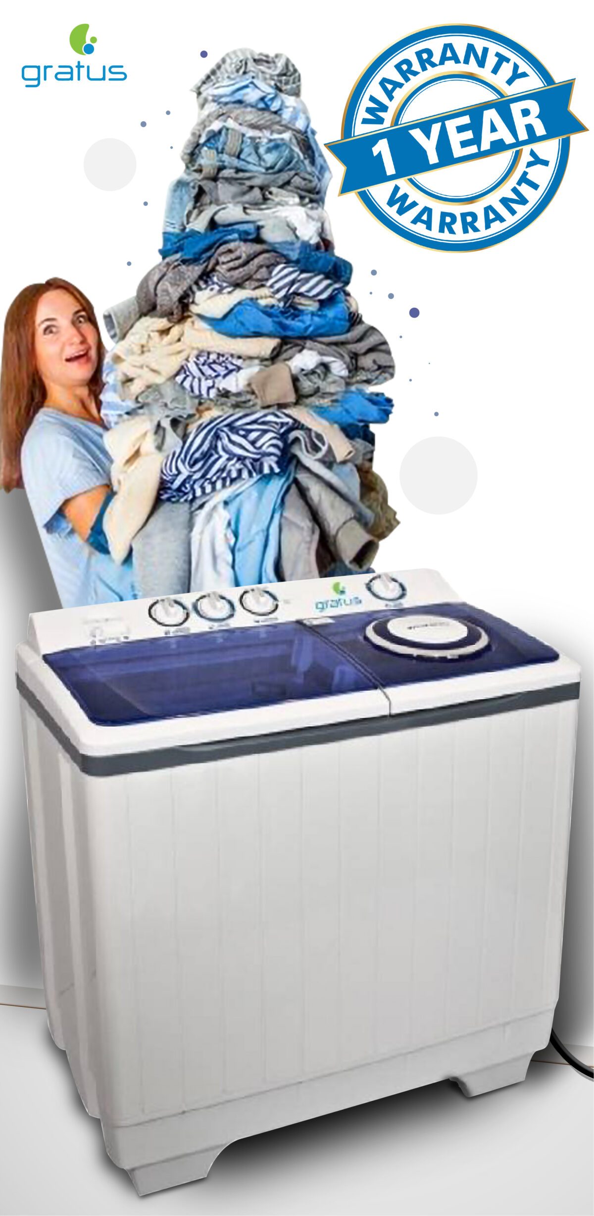 Gratus 18 KG Giant Series Semi-Automatic Twin Tub Top Load Washing Machine – GSW18KCDX image 6
