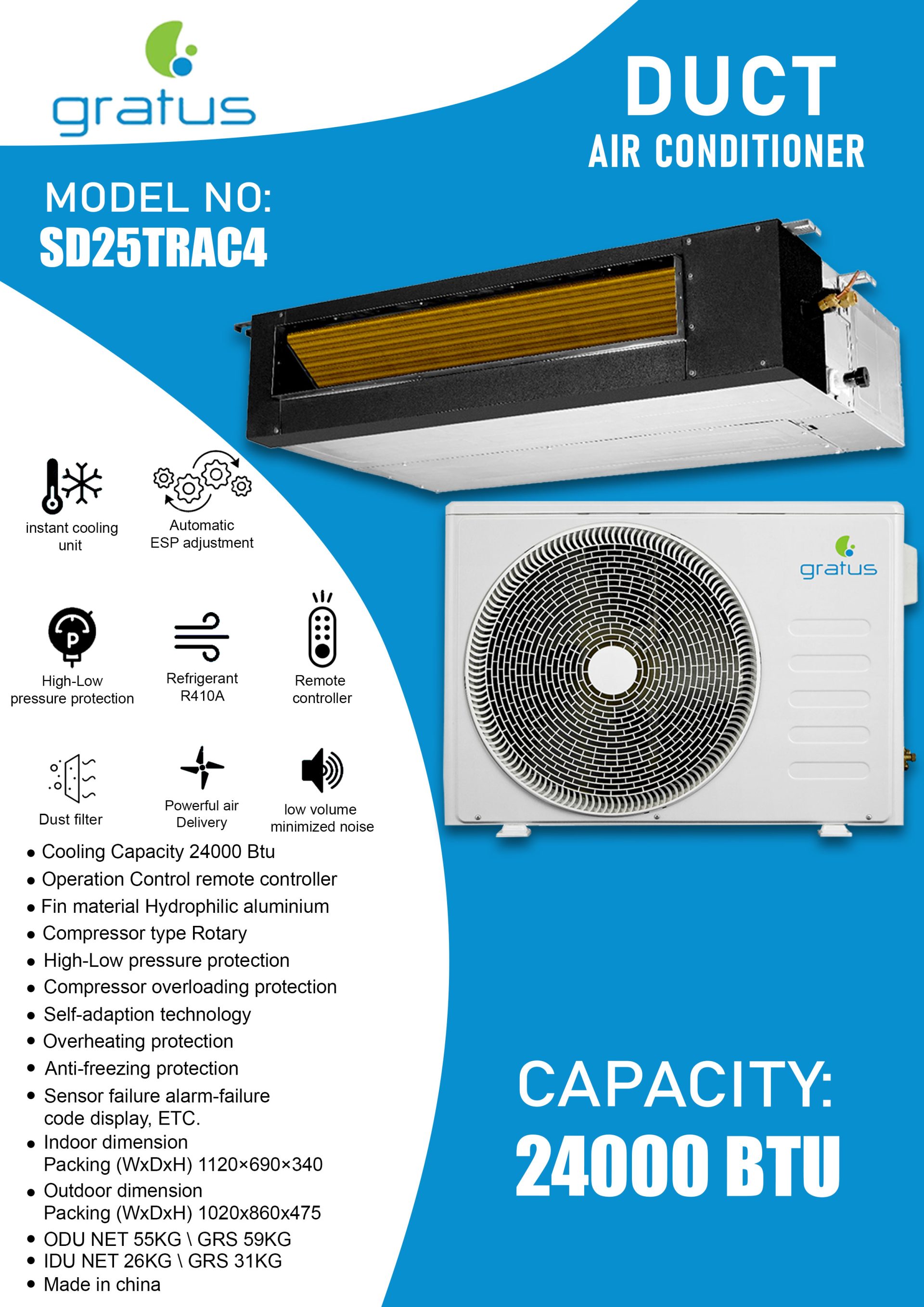 Gratus 2 Ton Duct Type Air Conditioner | T3 Tropicalized | Heavy-Duty Cooling | SD25TRAC4 product detail image