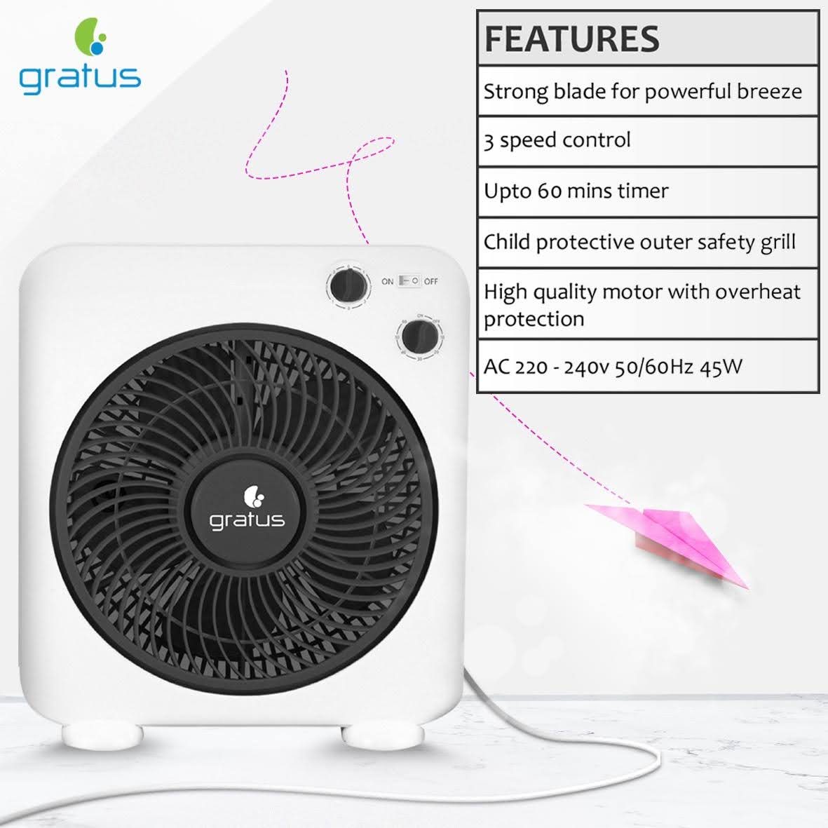 Gratus 12" Electric Box Fan with 5 Leaf Strong Blades image 3