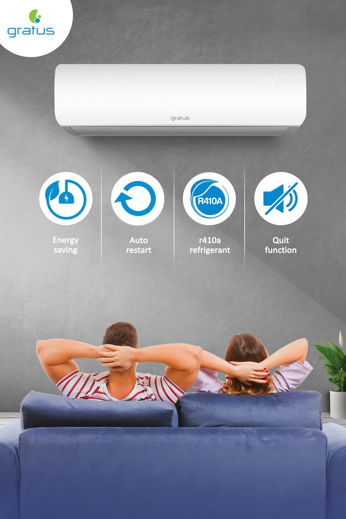 GRATUS 1 Ton 4 Way Split Air Conditioner Rotary Type with Smart Function image 5