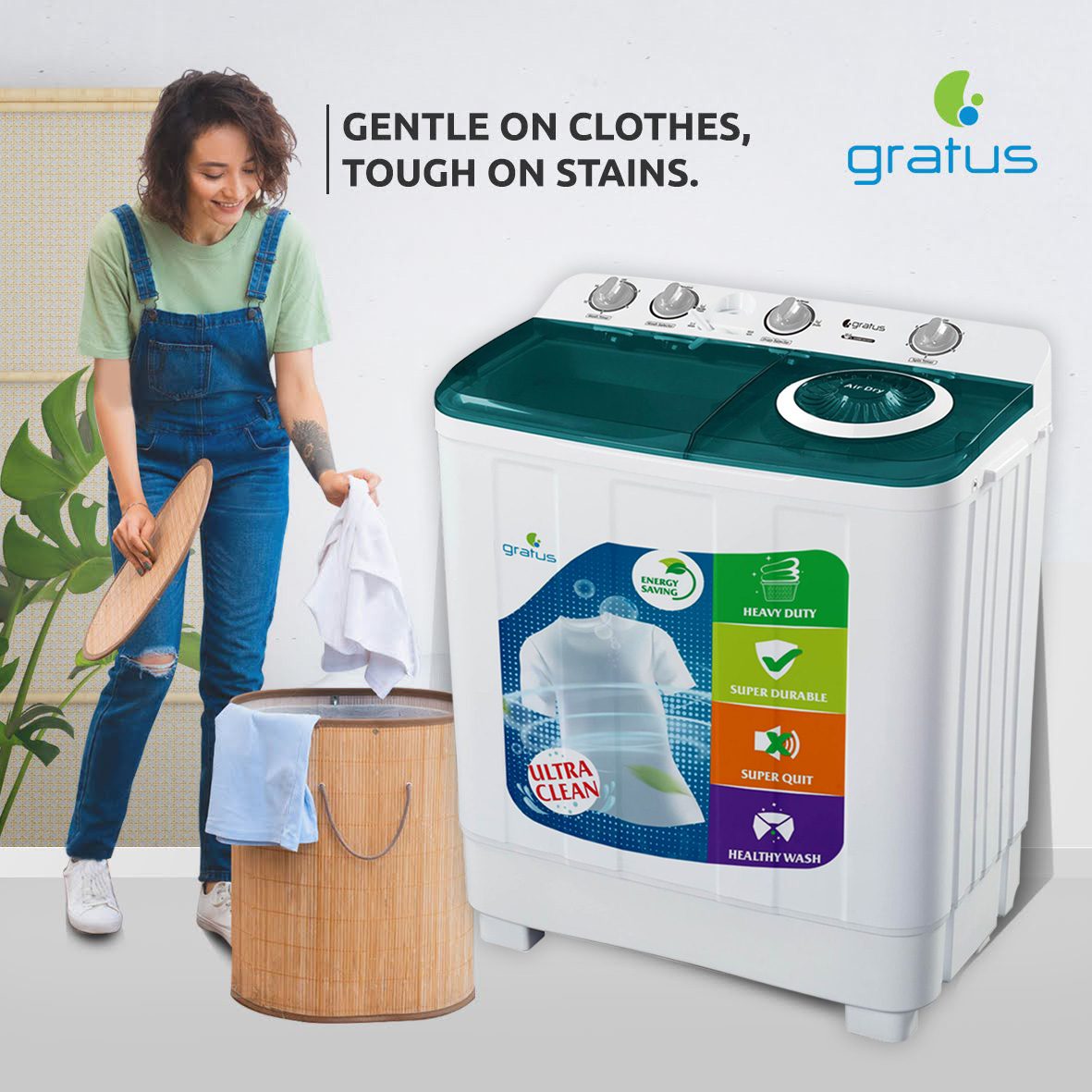 Gratus 10 KG Top Load Semi-Automatic Washing Machine (White) product detail image