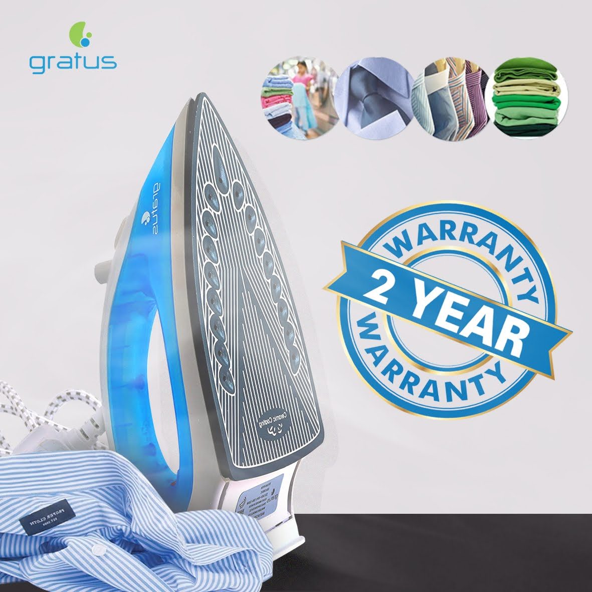 Gratus 1200W Steam Iron with Ceramic Soleplate – GSI1200UC image 2