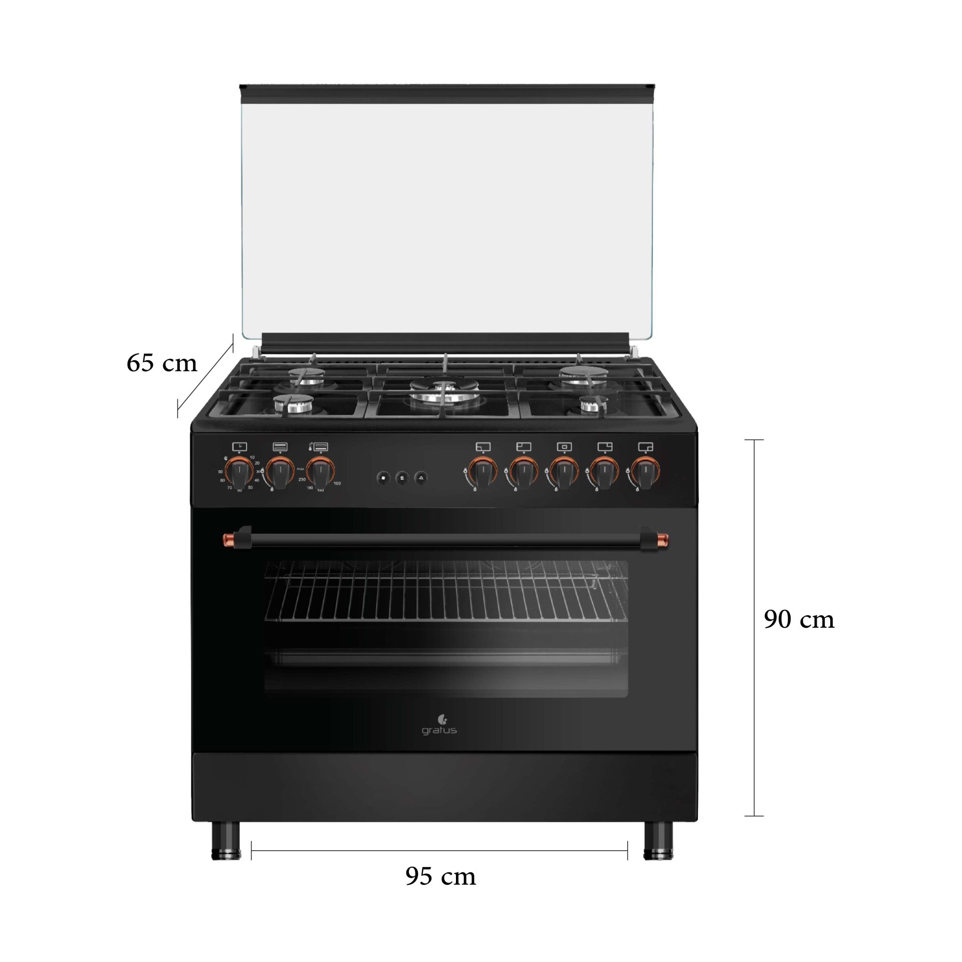 Gratus 90 X 60 cm Free Standing Full Safety Cooker (Black) image 5