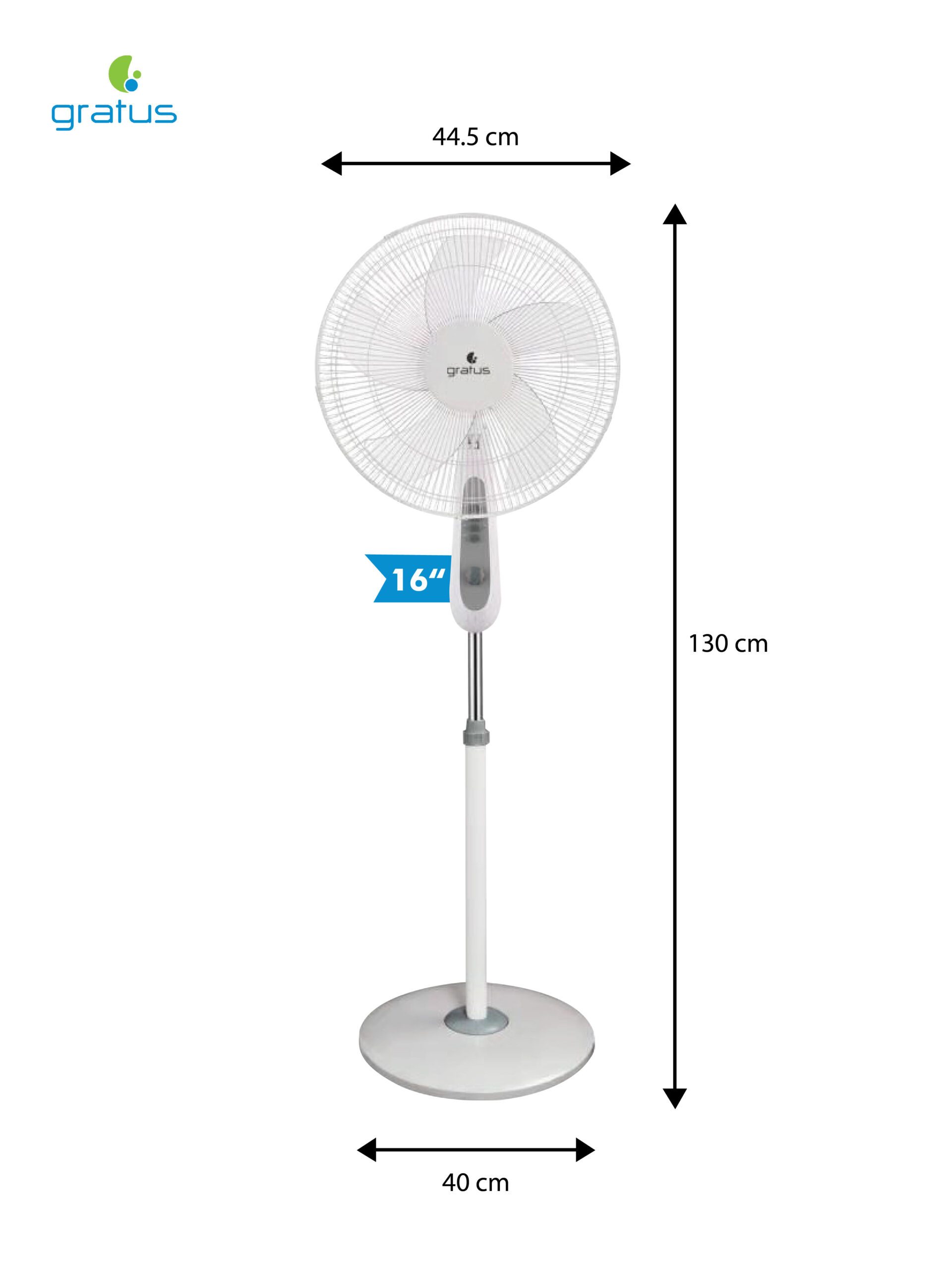 Gratus 16 Inch Pedestal Stand Fan 45W with 5 AS Blades & 2-Hour Timer – GRSF20121HAHC product detail image