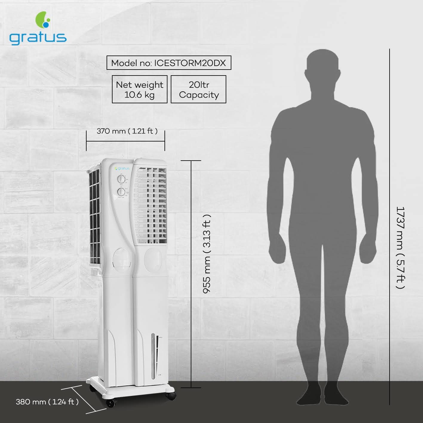 Gratus IceStorm25 20L Evaporative Air Cooler with Four-Way Air Deflection & Honeycomb Cooling Pads – Model ICESTORM25 image 6