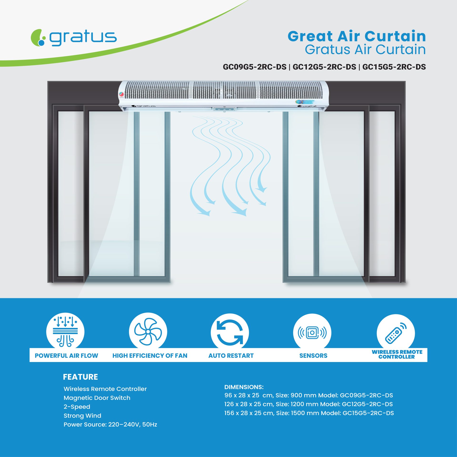 Gratus 150 cm Cross Flow Air Curtain with Sensor image 3