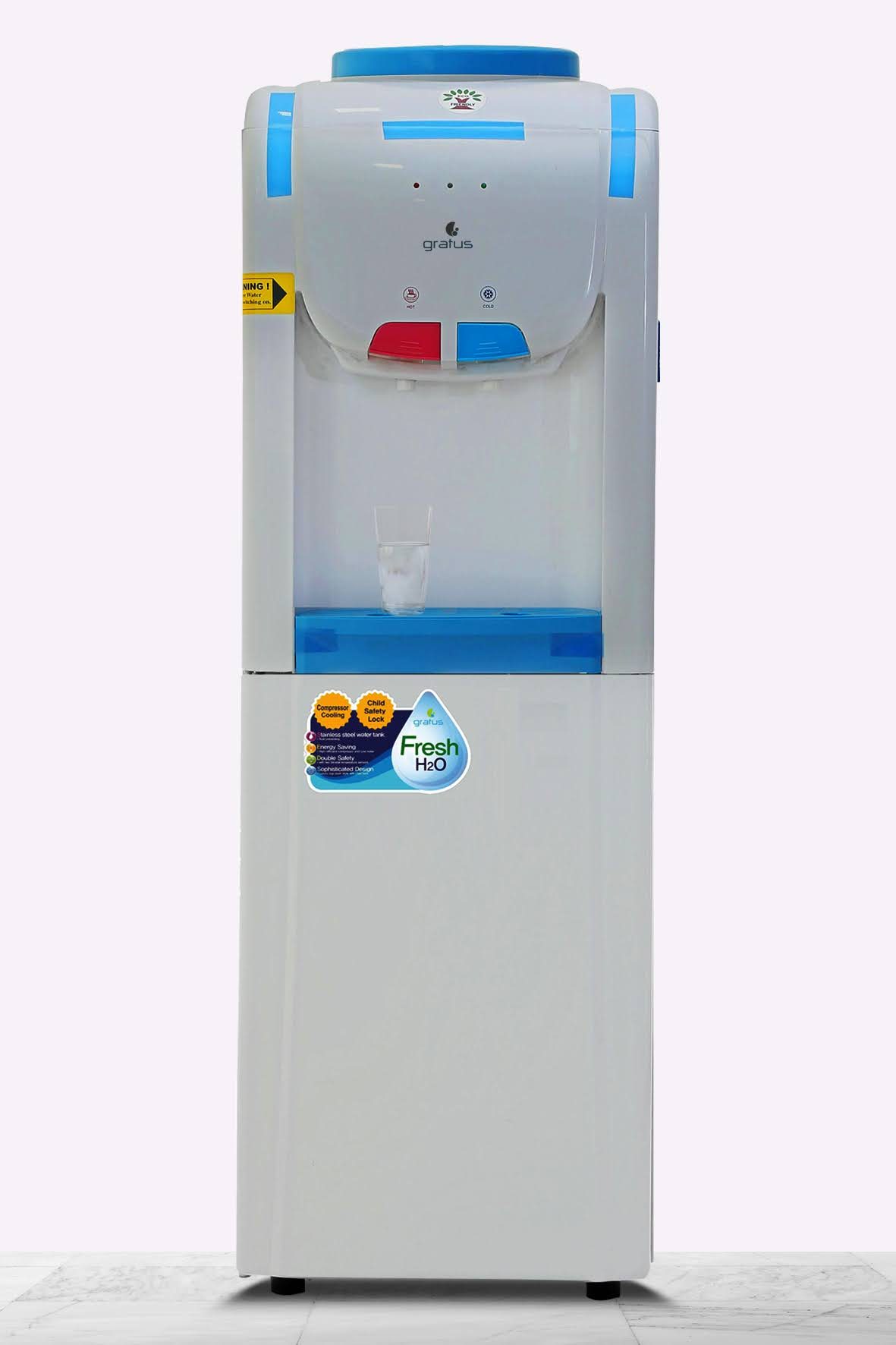 Gratus Top Loading Floor Standing Hot & Cold Water Dispenser with Refrigerator | 2 Tap | 1-Year Full & 2-Year Compressor Warranty | GWD500VIFSW - Water Dispenser by Gratus