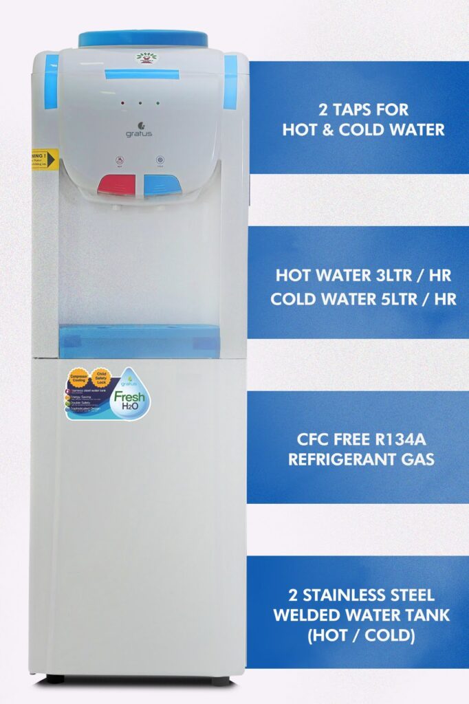 Gratus Top Loading Floor Standing Hot & Cold Water Dispenser with Refrigerator | 2 Tap | 1-Year Full & 2-Year Compressor Warranty | GWD500VIFSW product detail image